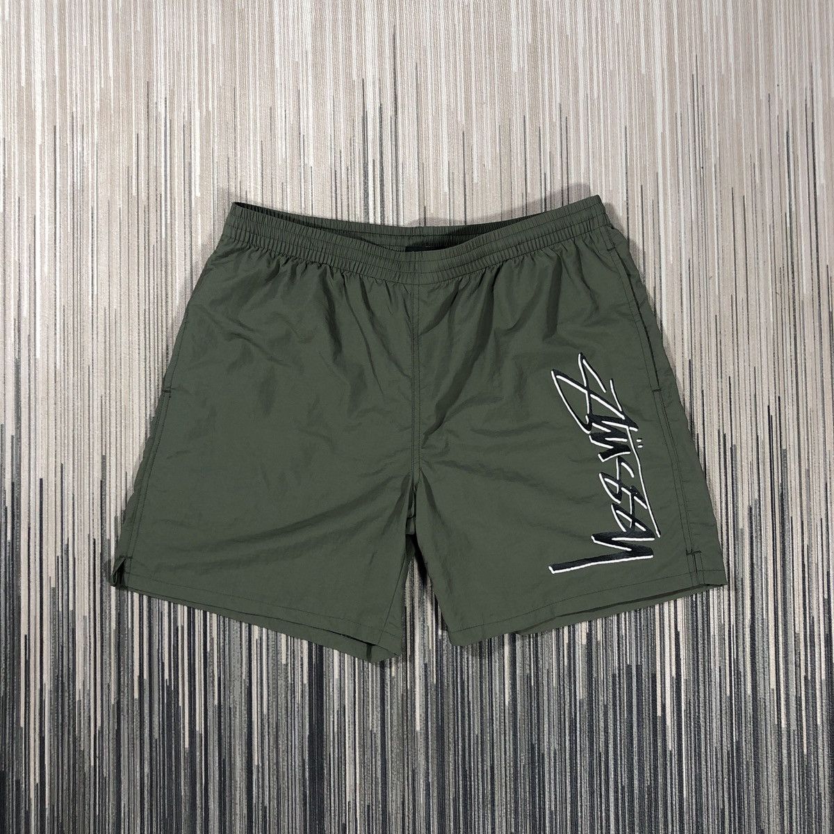 image of Stussy x Vintage Shadow Script Shorts in Green, Men's (Size 32)