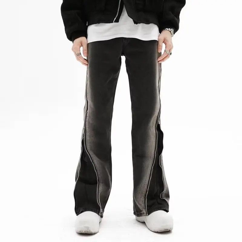 Image of Split Zipper Baggy Flare Men Jeans in Black (Size 30)