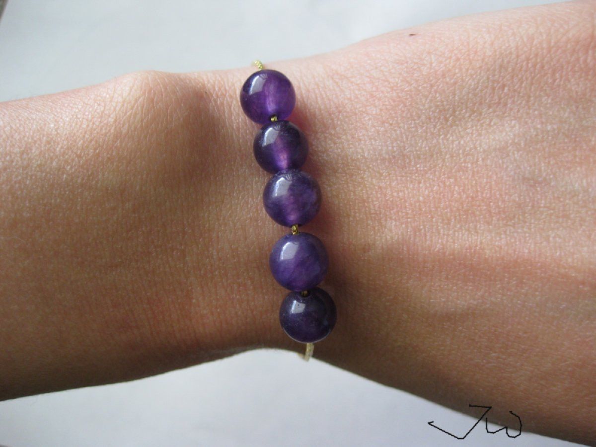 Handmade Amethyst Golden Bracelet Size ONE SIZE - 3 Thumbnail