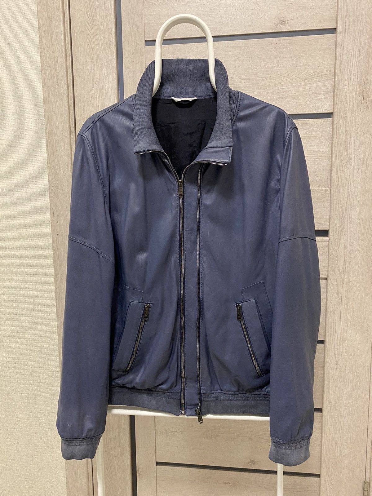 image of YSL Pour Homme YSL Yvessaintlaurent Leather Double Zip Blue Men’S Jacket, Men's (Size Medium)