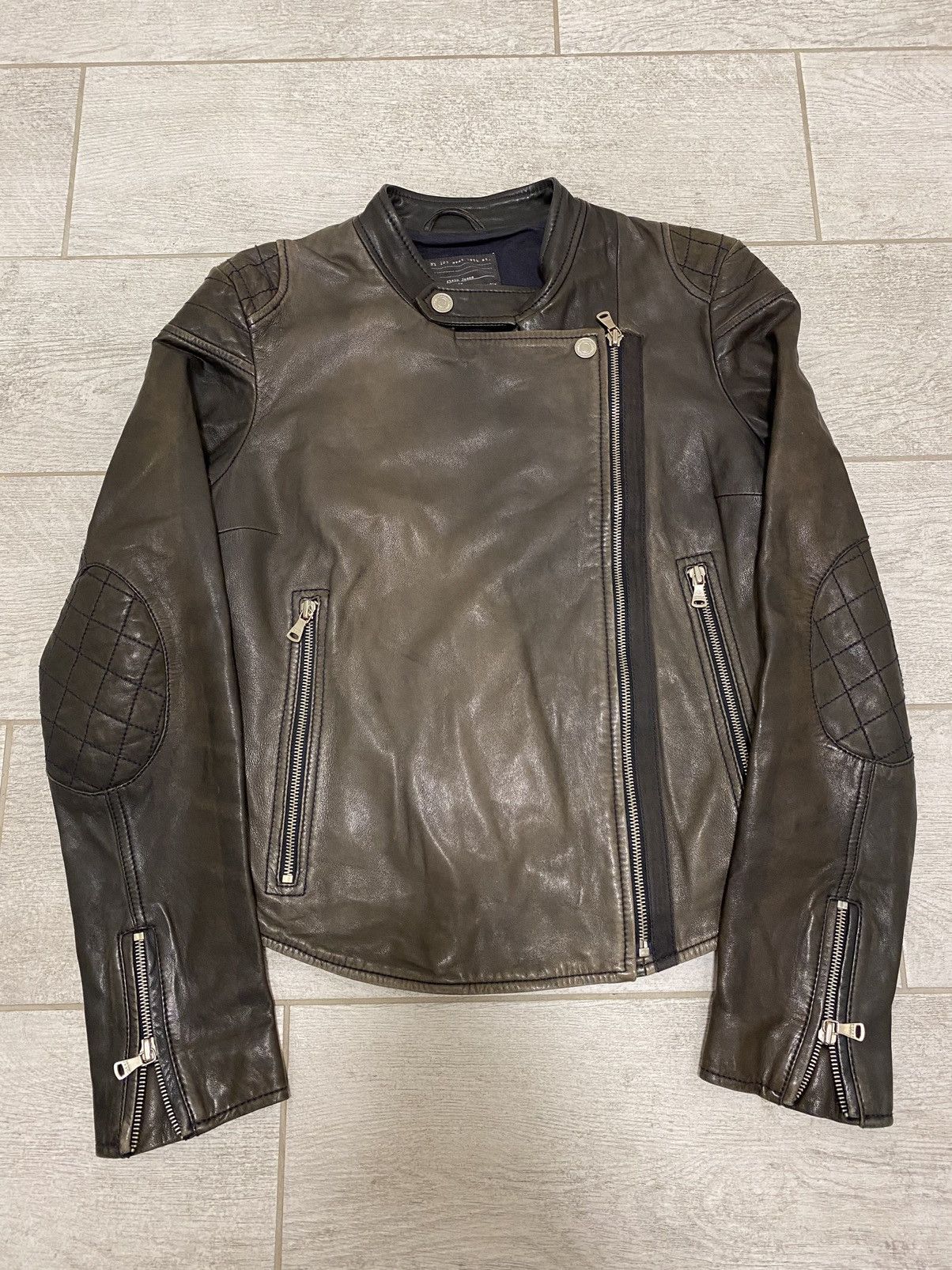 Calvin Klein × Vintage Calvin Klein Vintage Leather Biker Zip Brown Women’s Jacket Size ONE SIZE - 3 Thumbnail
