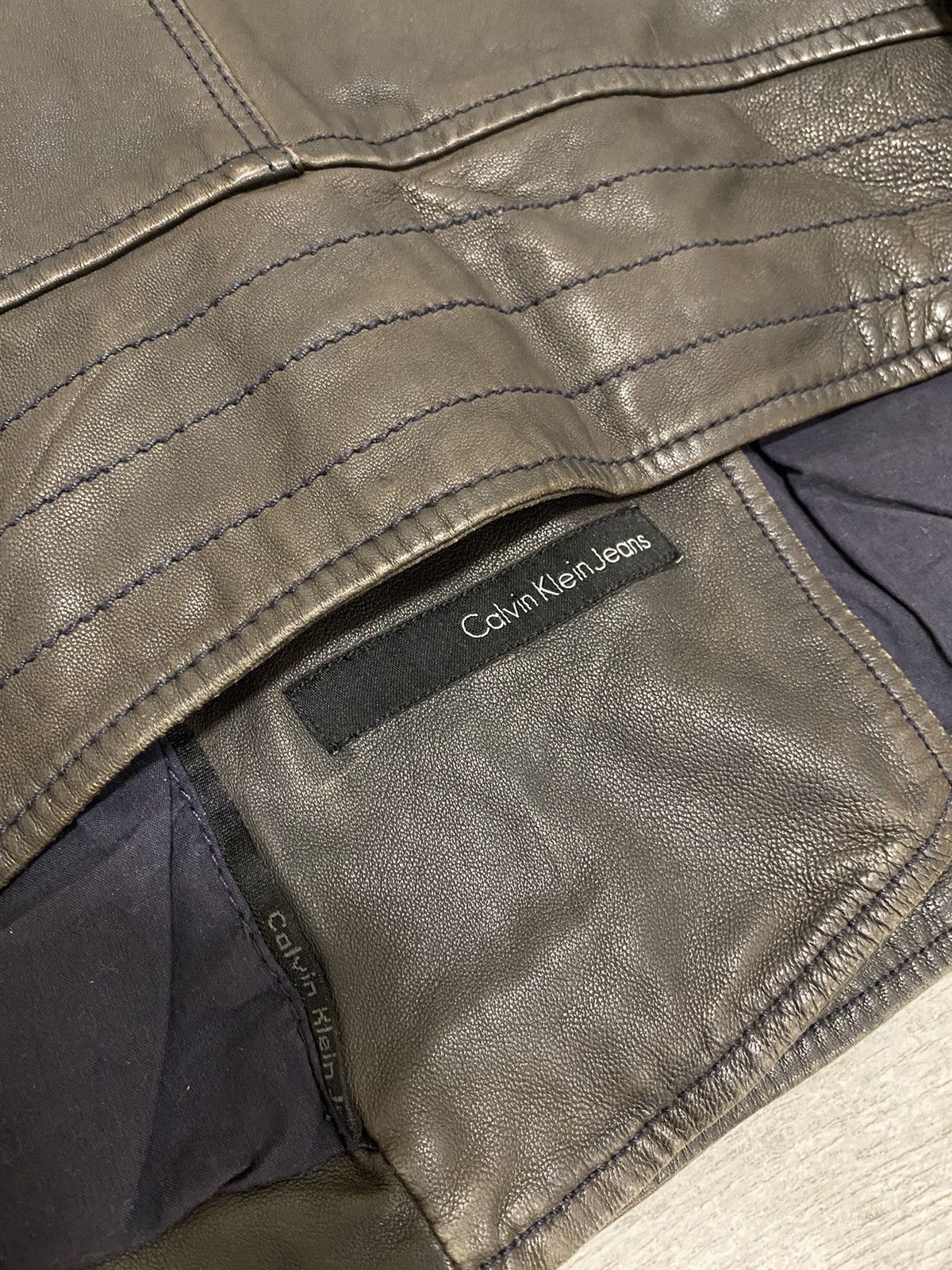 Calvin Klein × Vintage Calvin Klein Vintage Leather Biker Zip Brown Women’s Jacket Size ONE SIZE - 15 Thumbnail