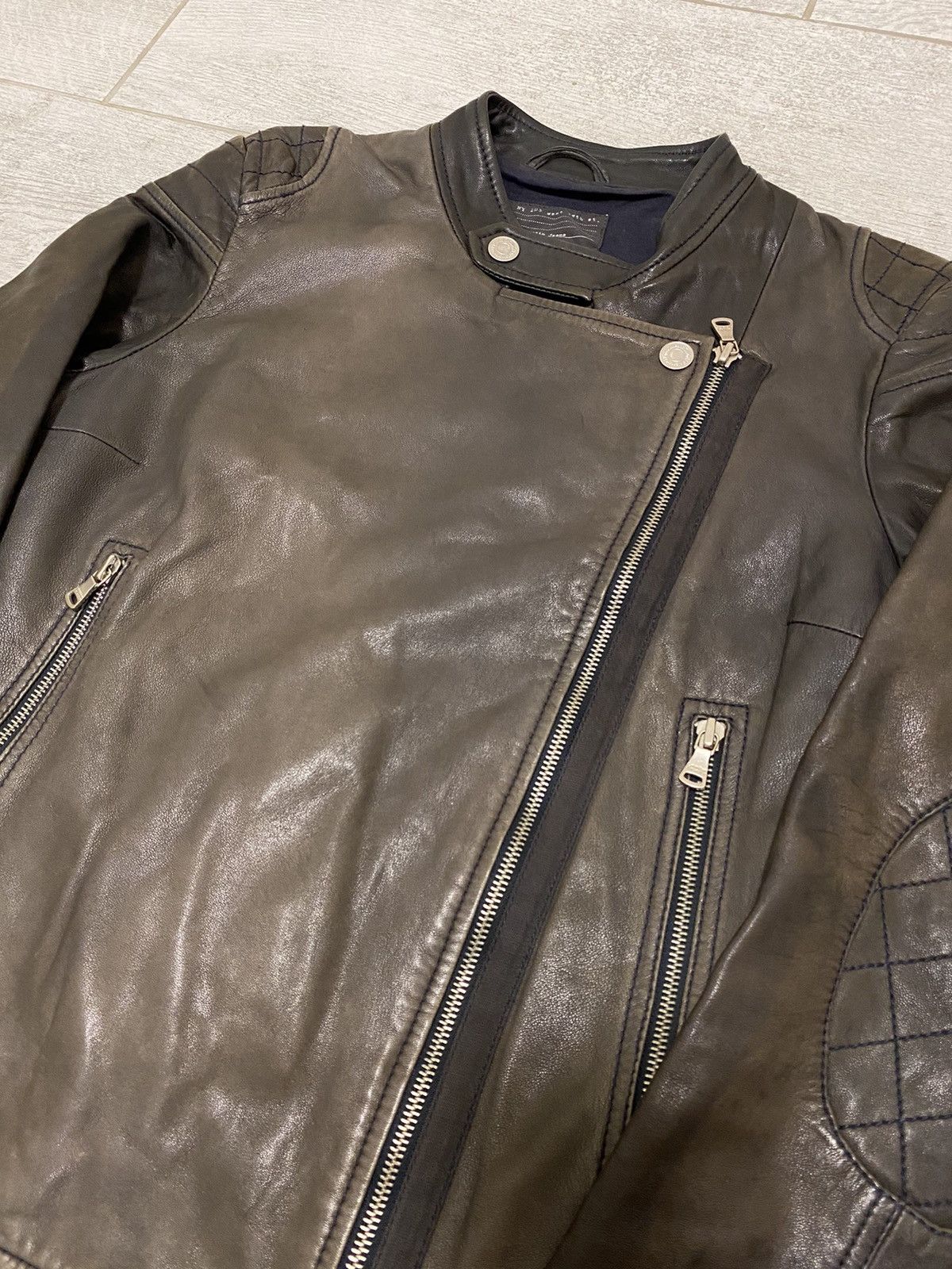 Calvin Klein × Vintage Calvin Klein Vintage Leather Biker Zip Brown Women’s Jacket Size ONE SIZE - 7 Thumbnail