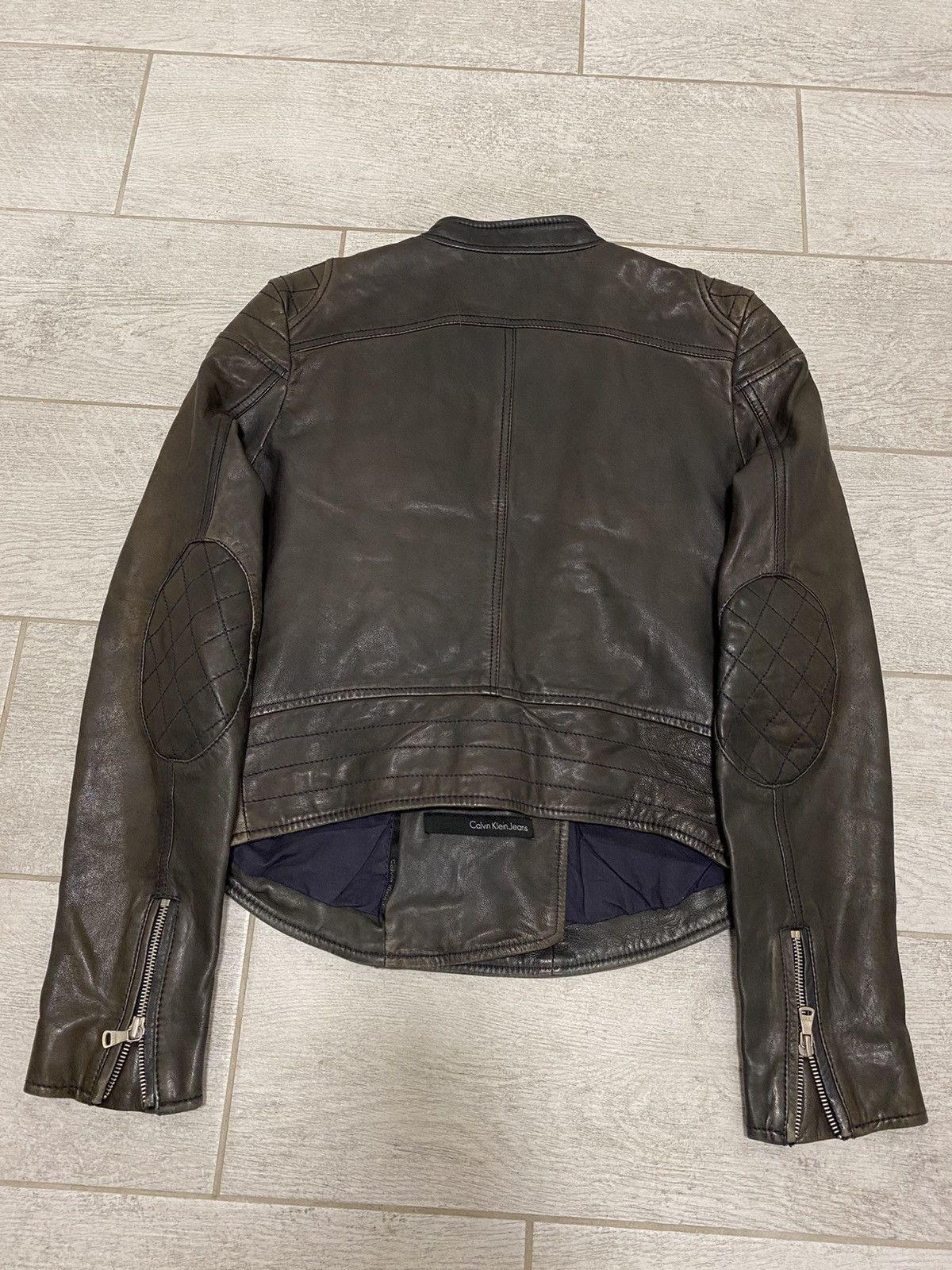 Calvin Klein × Vintage Calvin Klein Vintage Leather Biker Zip Brown Women’s Jacket Size ONE SIZE - 12 Thumbnail