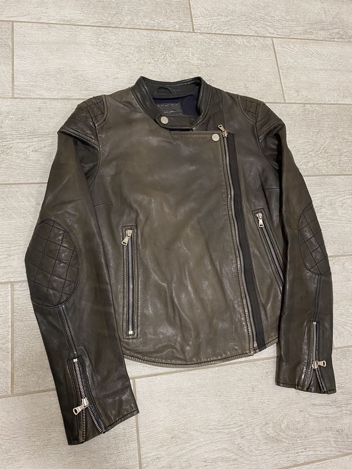 Calvin Klein × Vintage Calvin Klein Vintage Leather Biker Zip Brown Women’s Jacket Size ONE SIZE - 1 Thumbnail