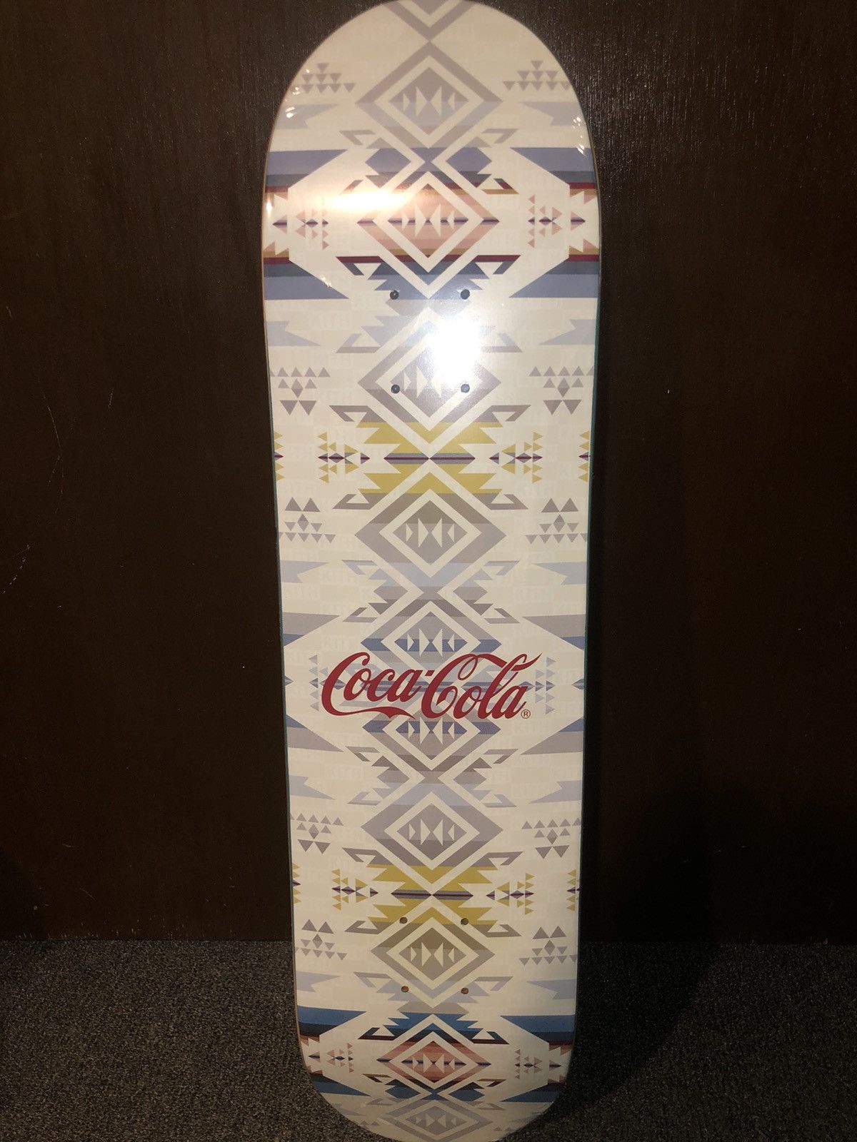 image of Kith X Coca Cola Pendleton Logo Skateboard in Sand White, Men's