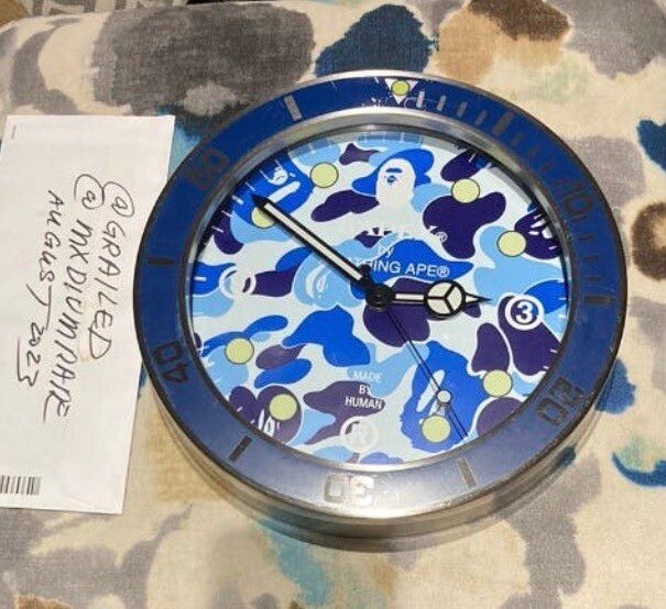 Pre-owned Bape X Nigo Bapex Submariner Rolex Wall Clock Camouflage Ape Bathing In Blue Camouflage