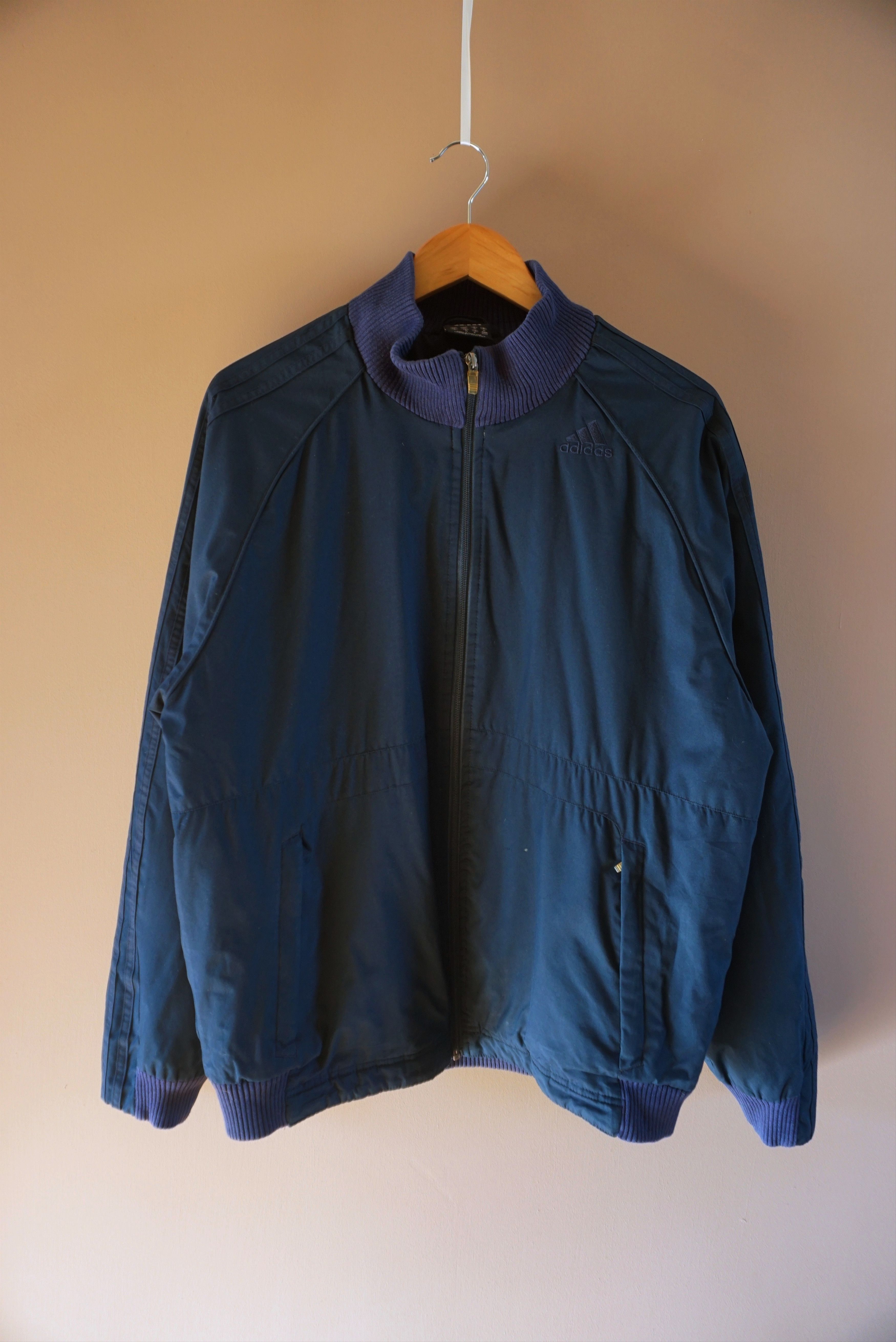 Adidas ADIDAS jacket navy bomber Medium M three stripes padded Y2K Size US M / EU 48-50 / 2 - 2 Thumbnail