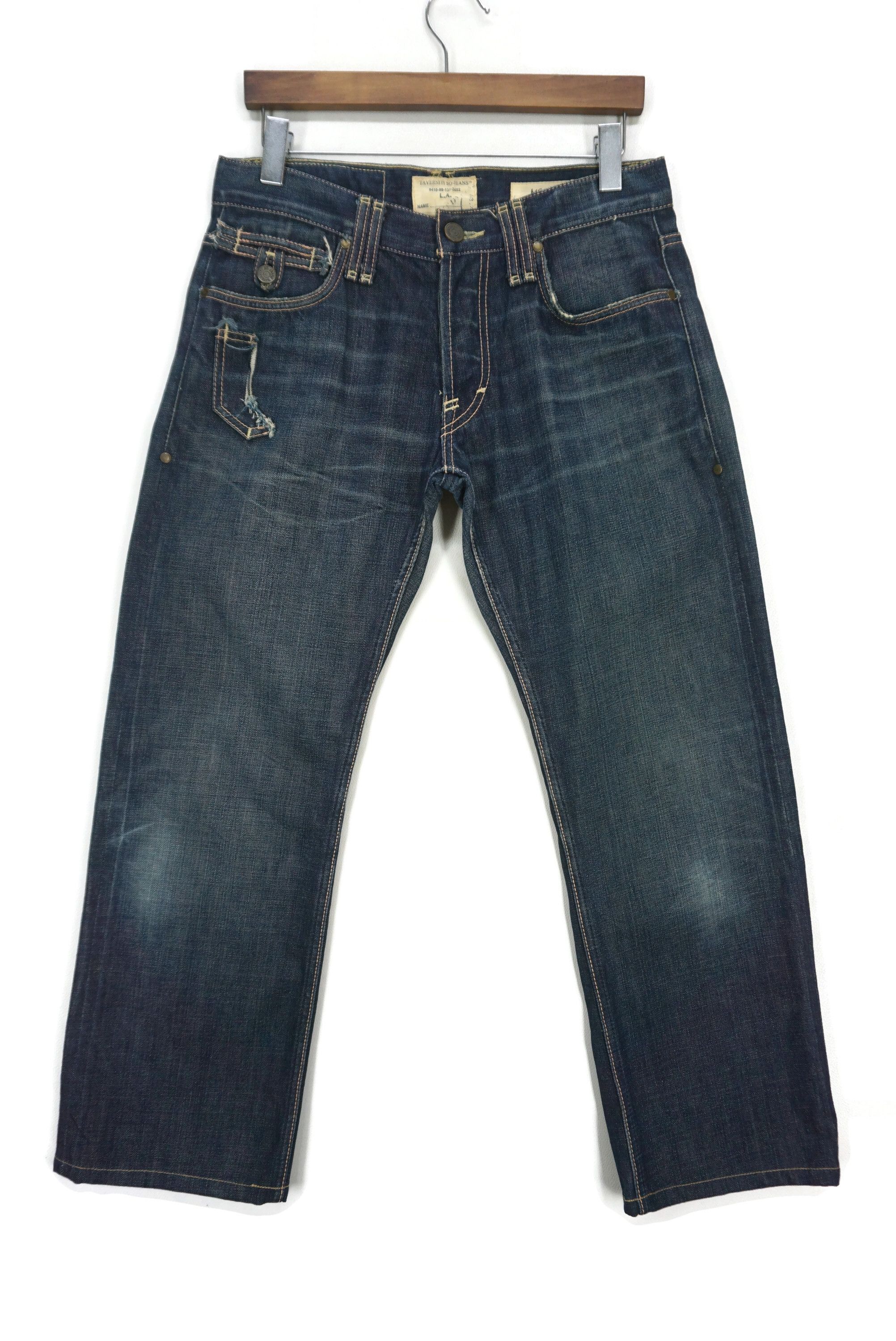 image of Jimmy Taverniti x Rockers Selvedge Denim Ankle Cropped Tapered Pants in Blue, Men's (Size 32)