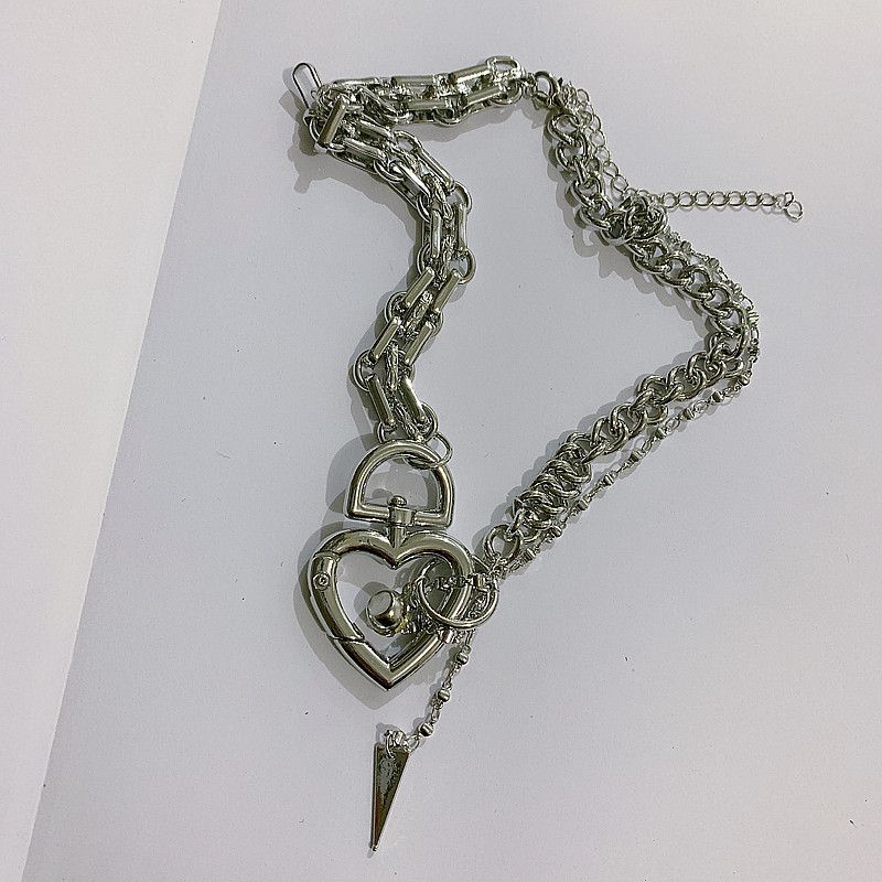 Jewelry Silver Color Heart Shaped Choker Necklace Size ONE SIZE - 4 Thumbnail