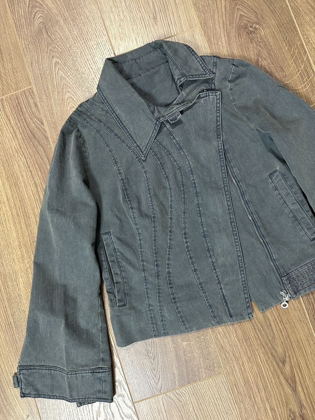 Japanese Brand × Vintage Vintage Avant-grade Embroidered Denim Biker Jacket Size XS / US 0-2 / IT 36-38 - 3 Thumbnail