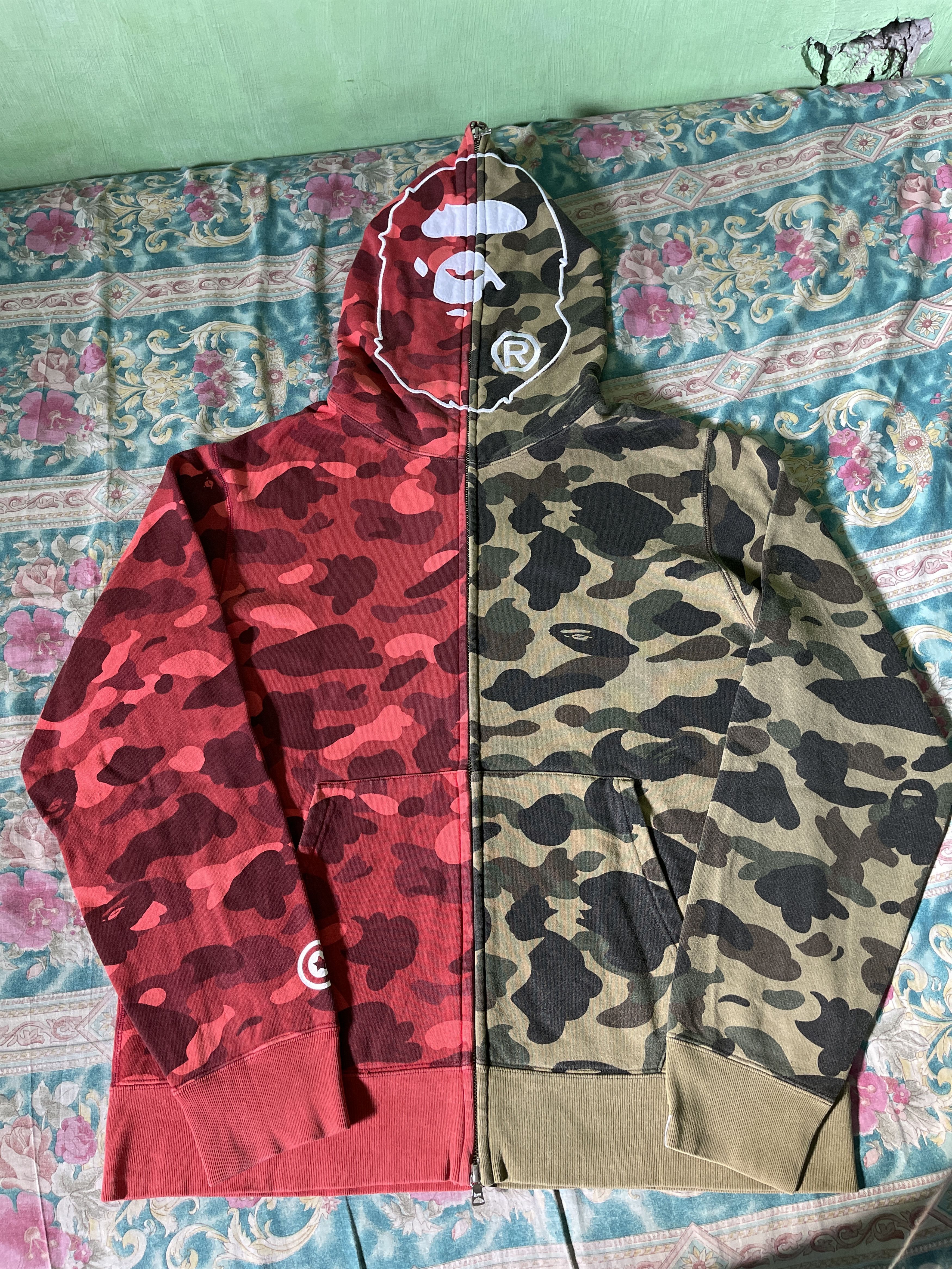 Image of Bape Camo Ape Head Hoodie in Green Camo/Red Camo, Men's (Size XL)