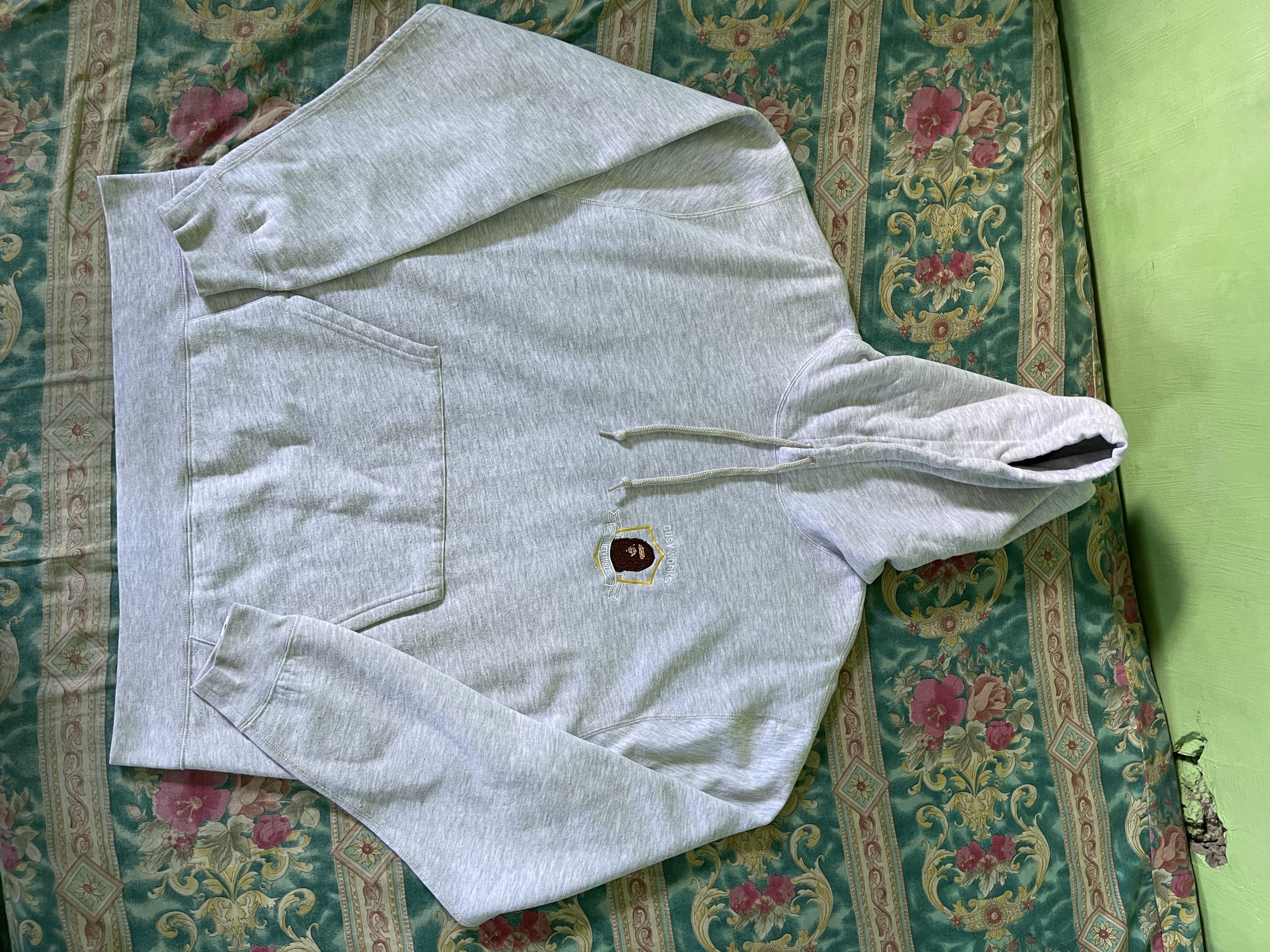 image of Pullover Hoodie Bape Ninetythree Busy Work Logo in Grey, Men's (Size XL)