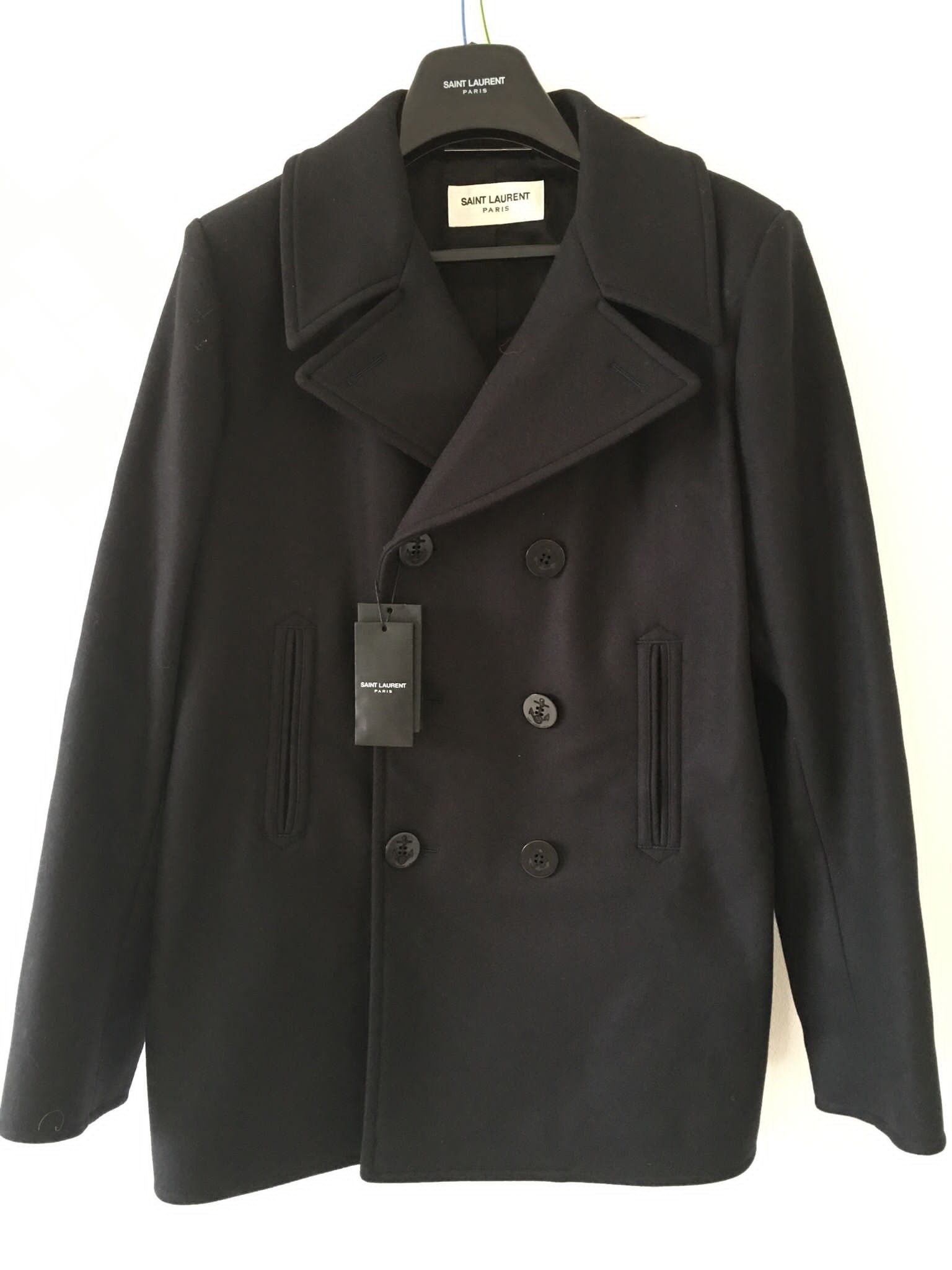 image of Saint Laurent Paris Fw'18 Coat Caban in Navy, Men's (Size Small)