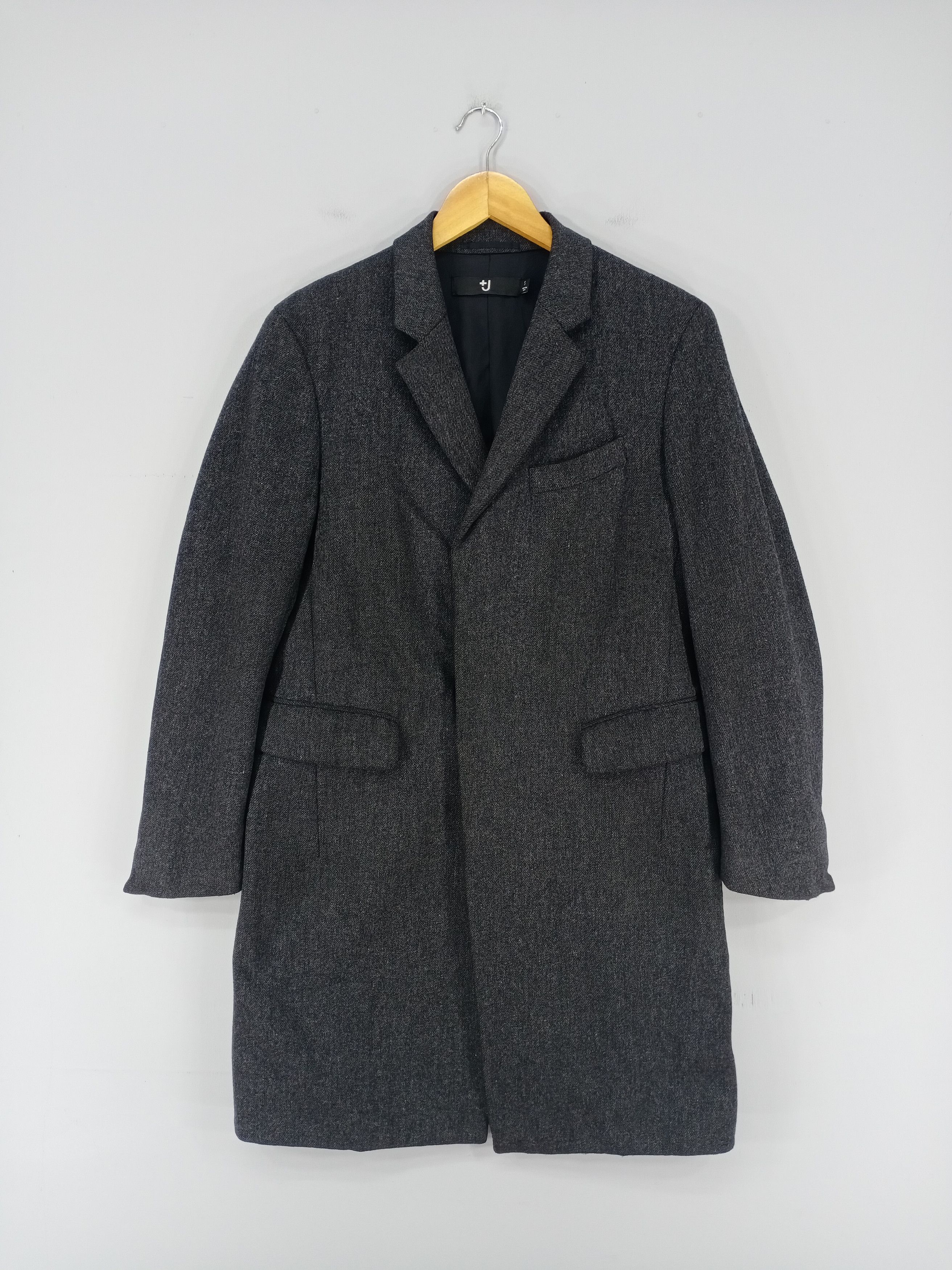 image of Jil Sander x Uniqlo Wool Long Coat Jacket in Dark Grey, Men's (Size Small)