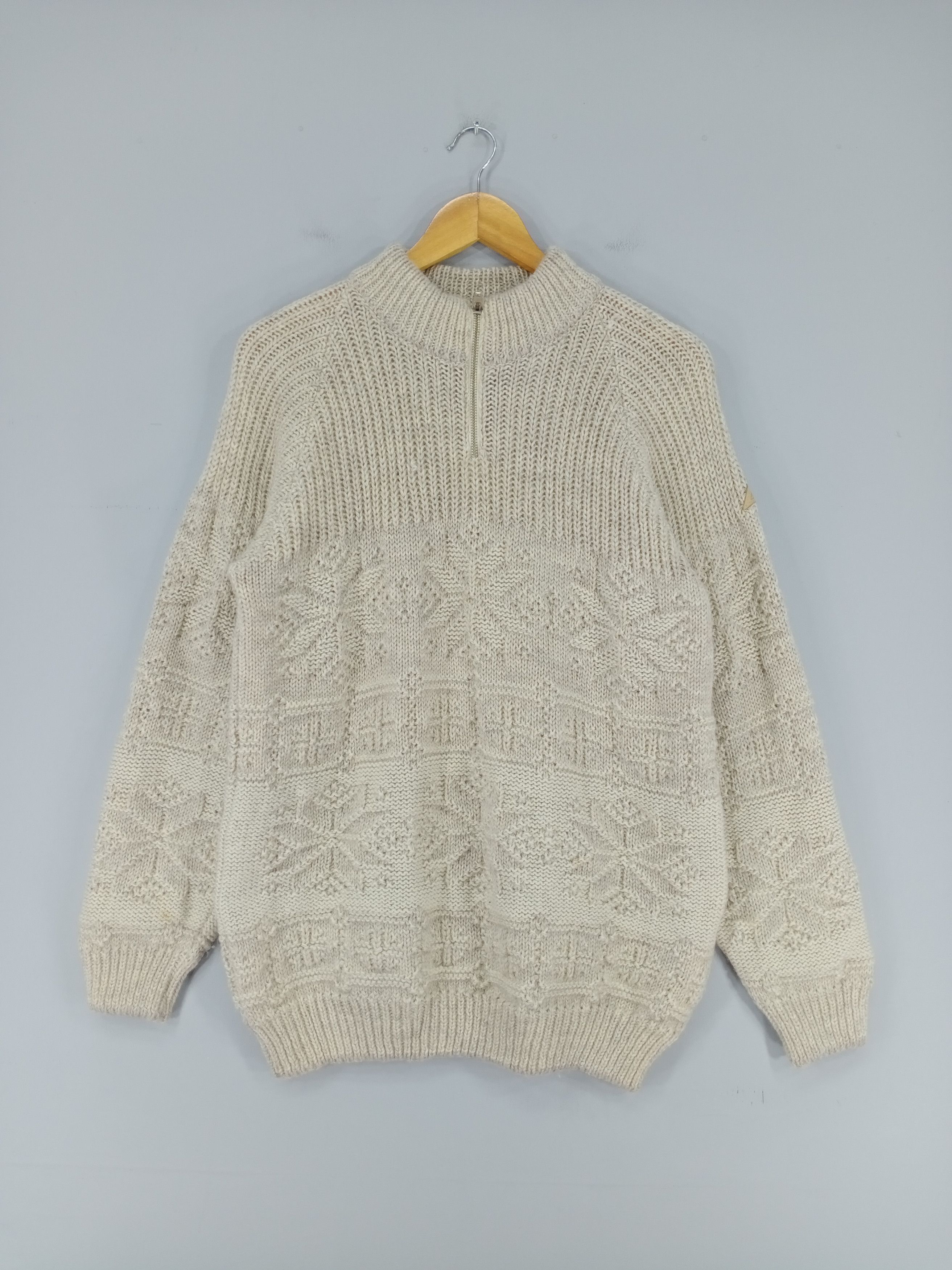 image of Coloured Cable Knit Sweater x Vintage Snowy Peak New Zealand Cable Knit Wool Sweatshirt (Size Small