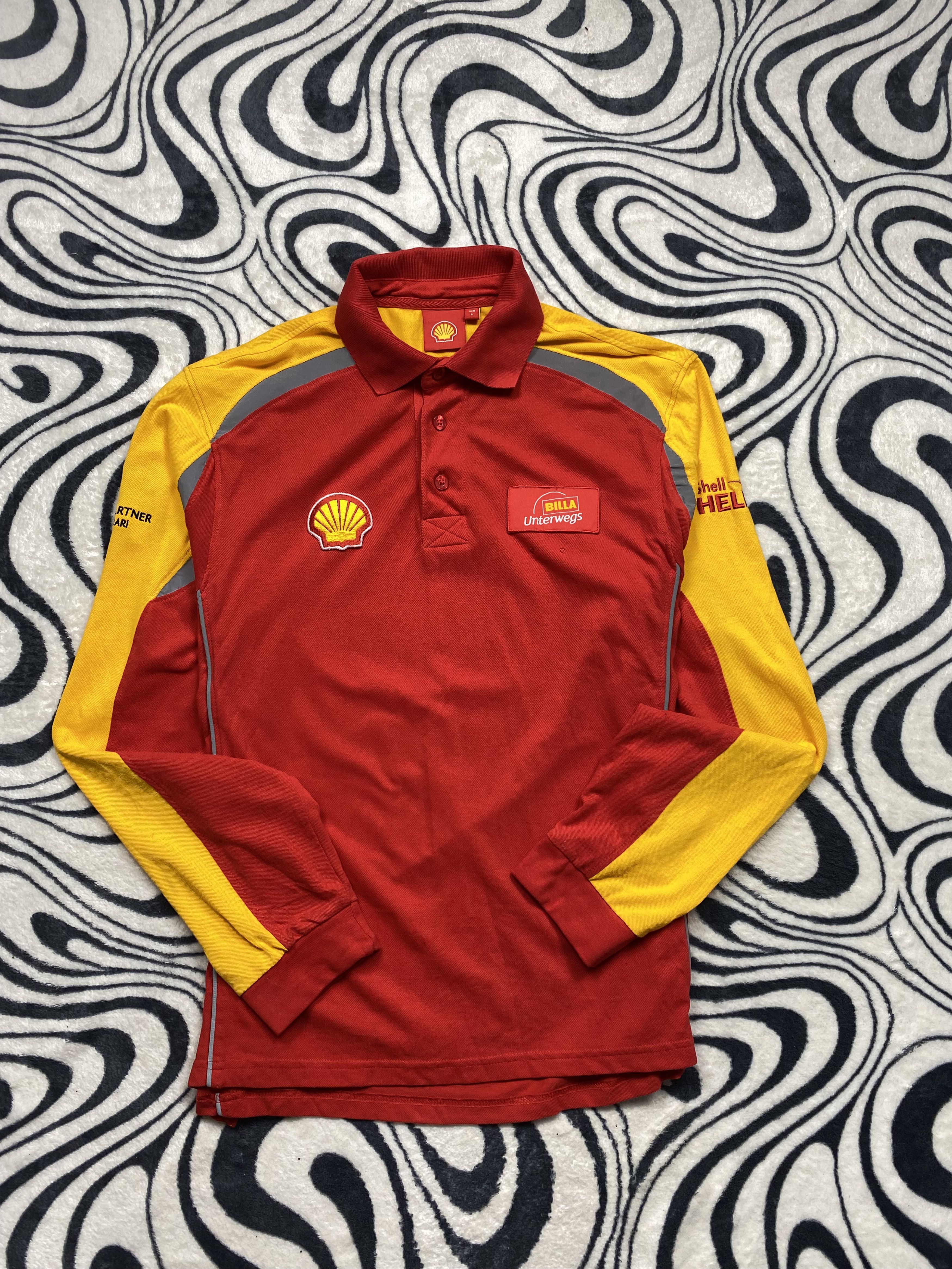 Ferrari × Vintage Shell Ferrari Vintage Mens Long Sleeve Polo Shirt Tee Y2K Size US L / EU 52-54 / 3 - 1 Thumbnail