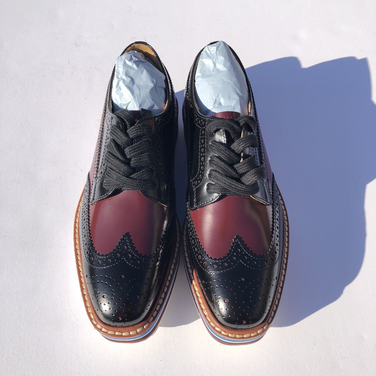Prada Prada Burgundy Black Platform Brogue Trim Oxford Size 34.5 Size US 4.5 / IT 34.5 - 2 Thumbnail