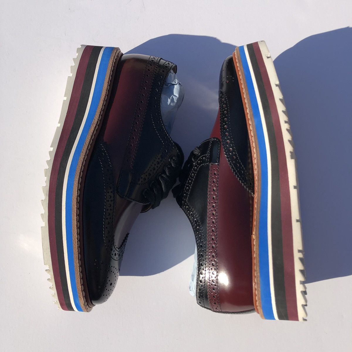 Prada Prada Burgundy Black Platform Brogue Trim Oxford Size 34.5 Size US 4.5 / IT 34.5 - 3 Thumbnail