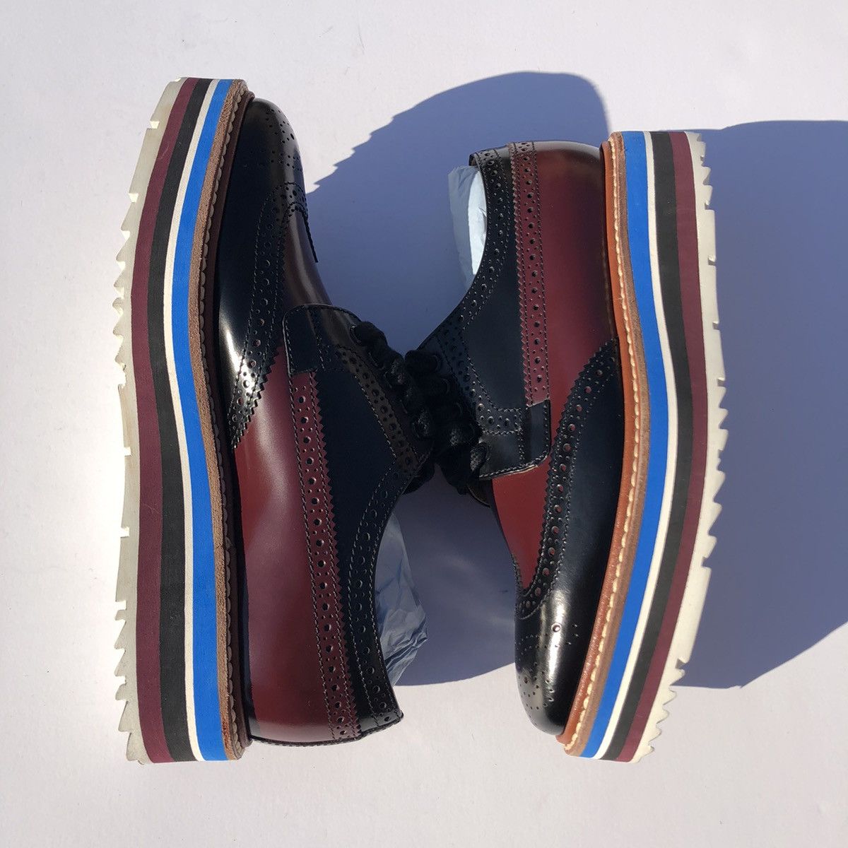 Prada Prada Burgundy Black Platform Brogue Trim Oxford Size 34.5 Size US 4.5 / IT 34.5 - 4 Thumbnail