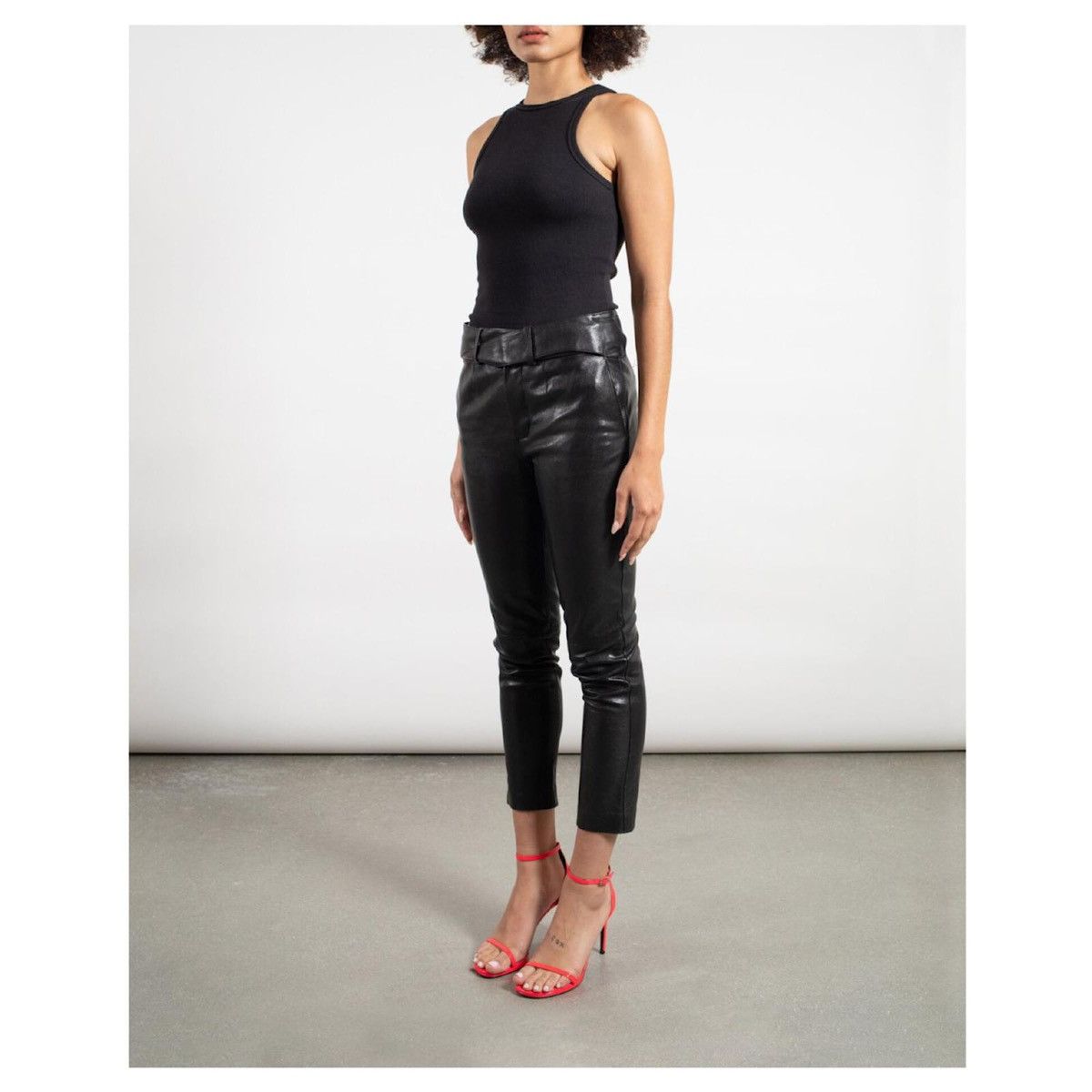 image of Hedi Slimane x Saint Laurent Paris Black Leather Belted Waist Tie Pant, Women's (Size 26)