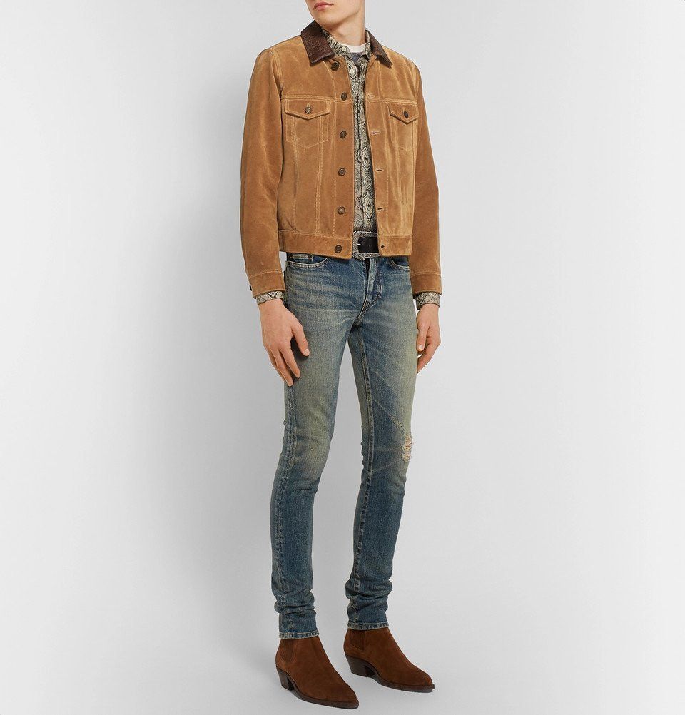 Saint Laurent Paris suede trucker jacket- camel leather trimmed collar Size US M / EU 48-50 / 2 - 10 Thumbnail