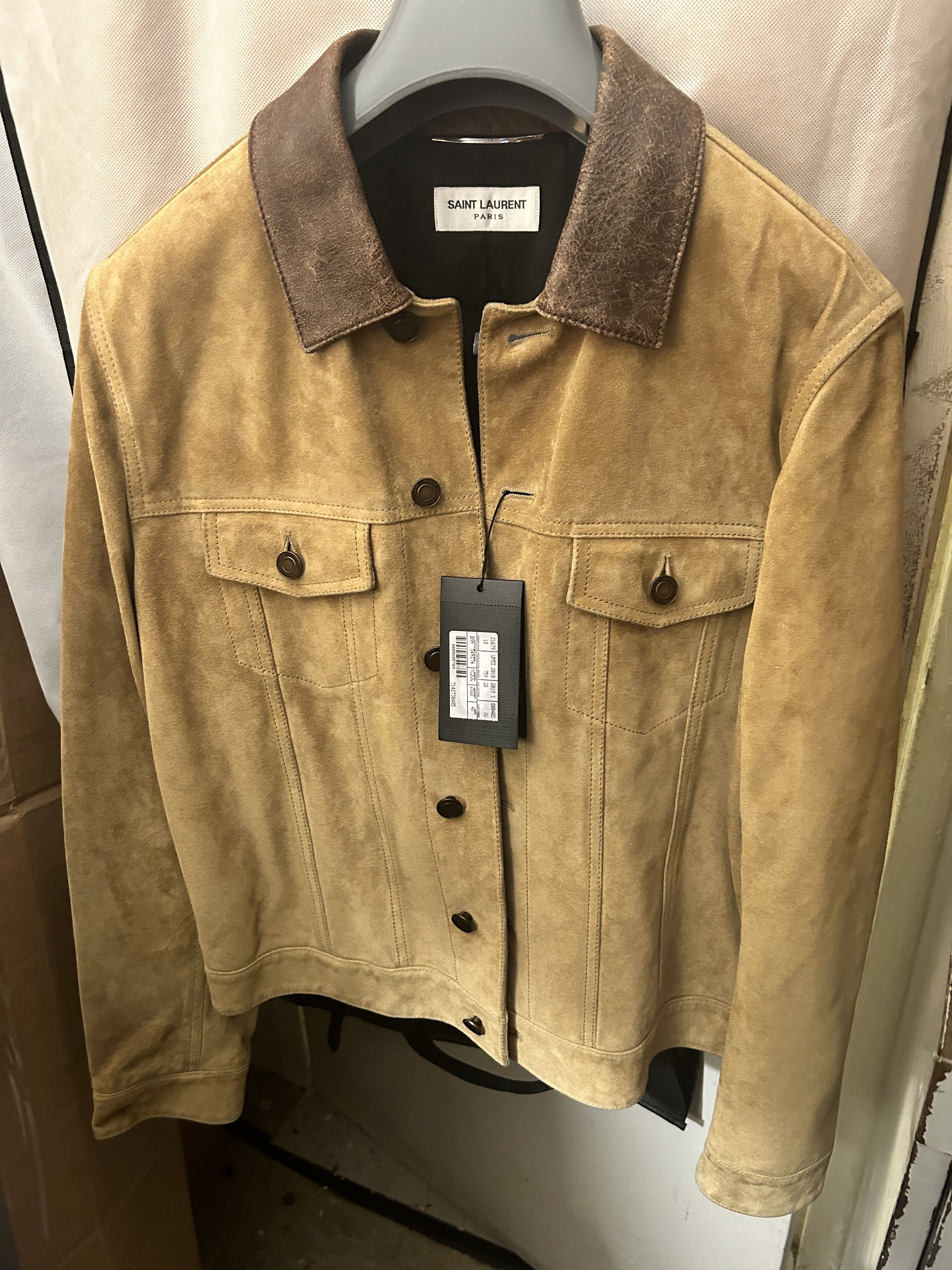 Saint Laurent Paris suede trucker jacket- camel leather trimmed collar Size US M / EU 48-50 / 2 - 1 Thumbnail