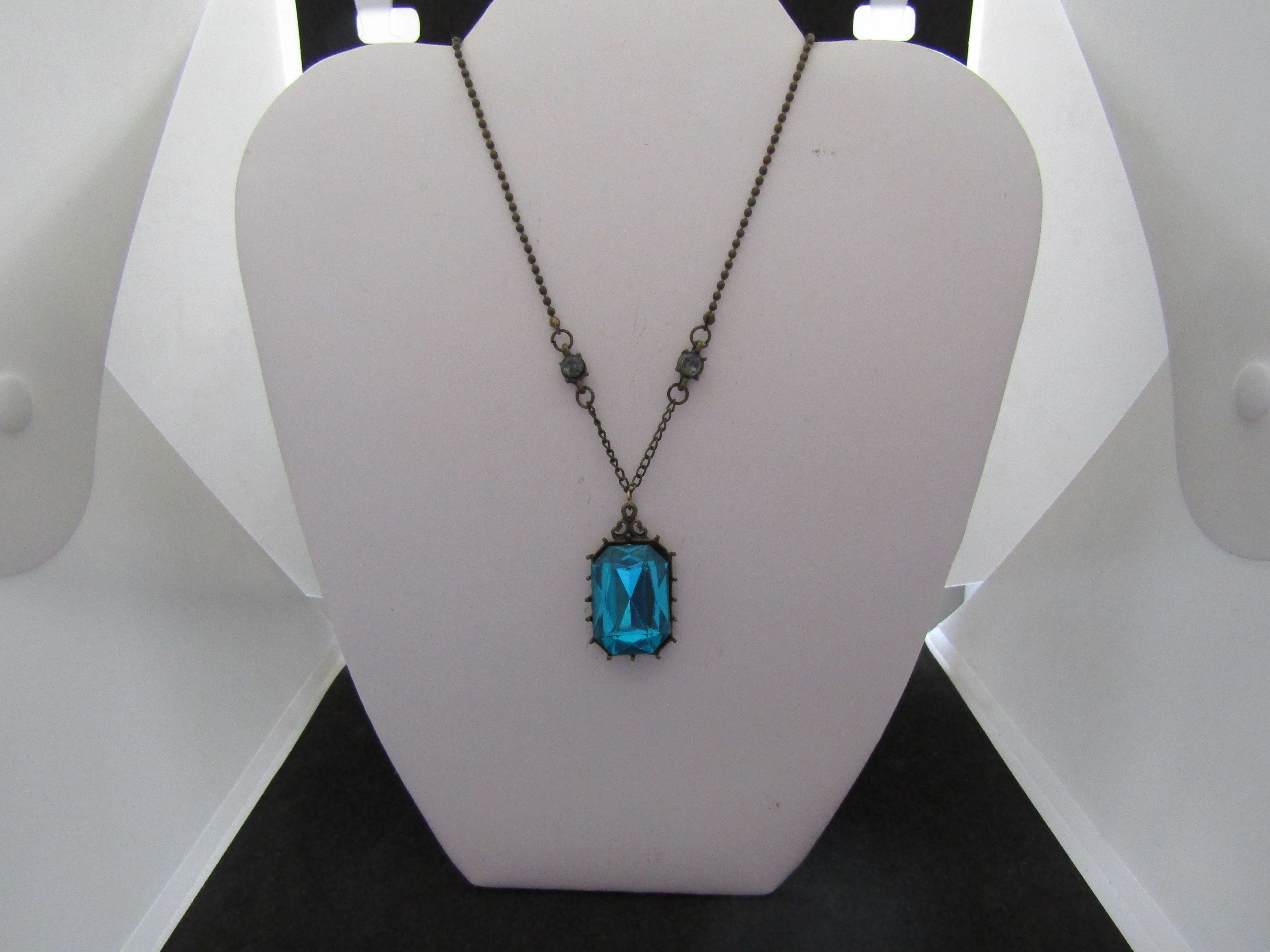 Handmade Big Blue Cz Bronze Drop Necklace Size ONE SIZE - 2 Thumbnail