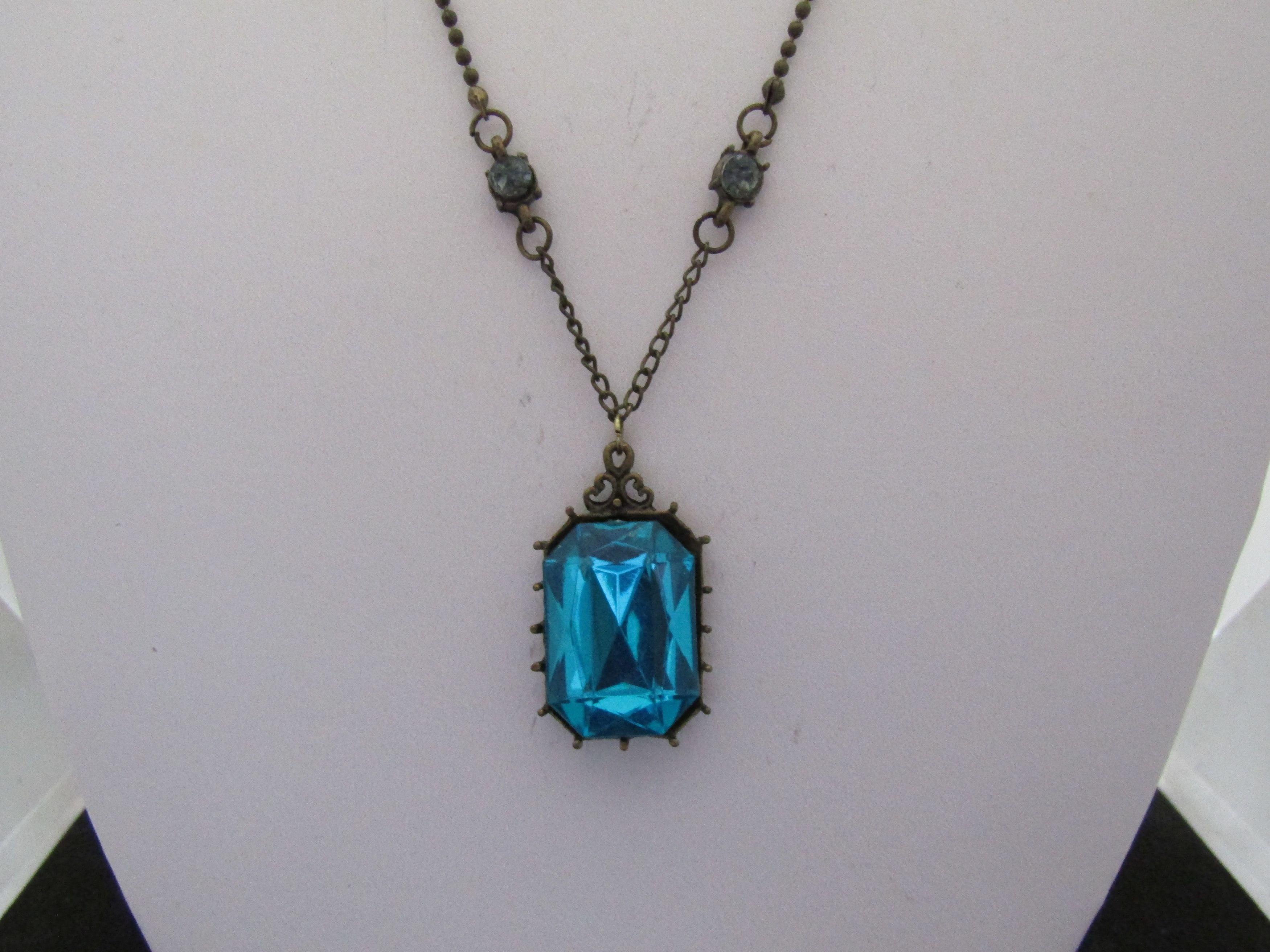 Handmade Big Blue Cz Bronze Drop Necklace Size ONE SIZE - 4 Thumbnail