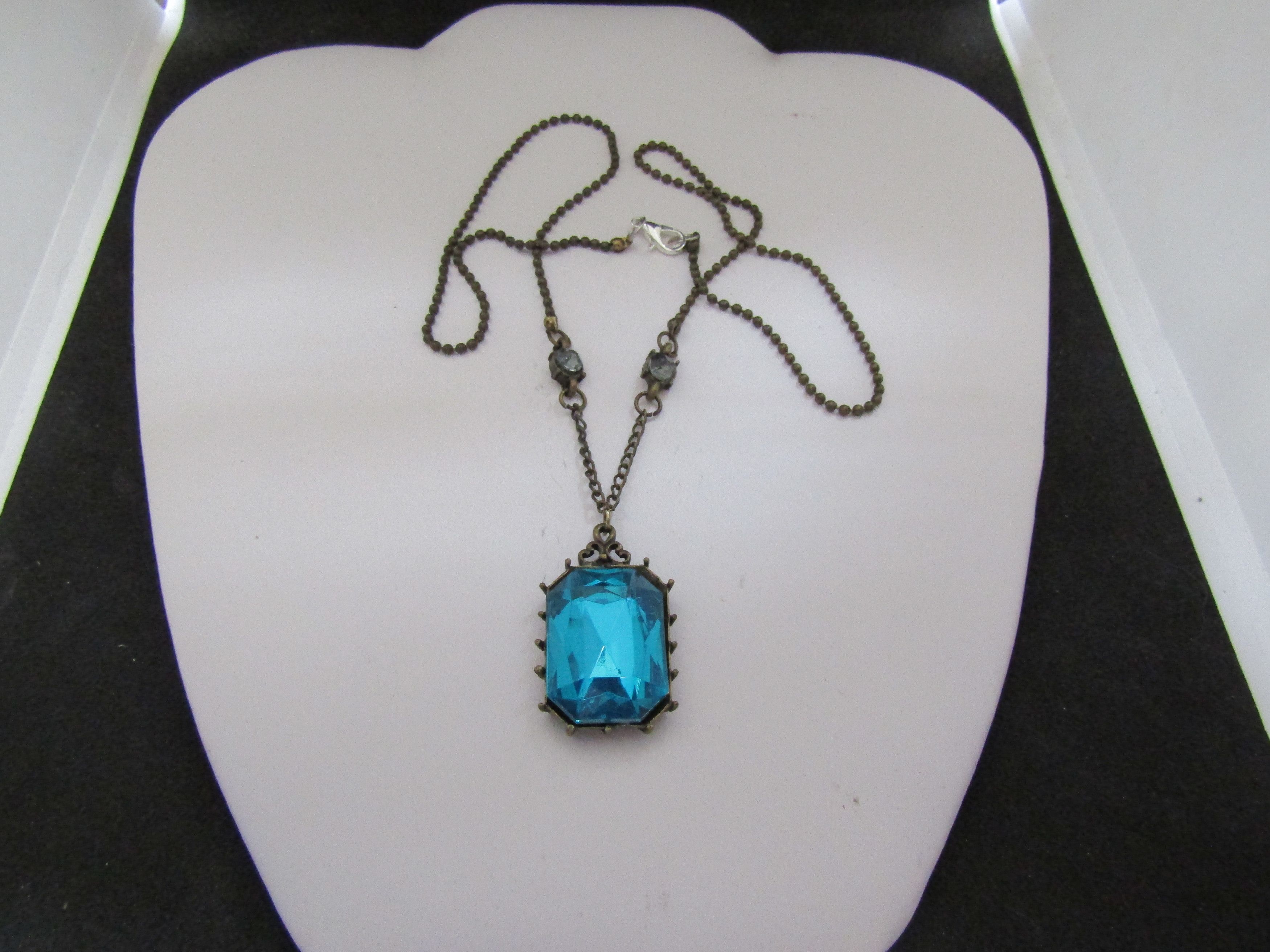 Handmade Big Blue Cz Bronze Drop Necklace Size ONE SIZE - 1 Thumbnail