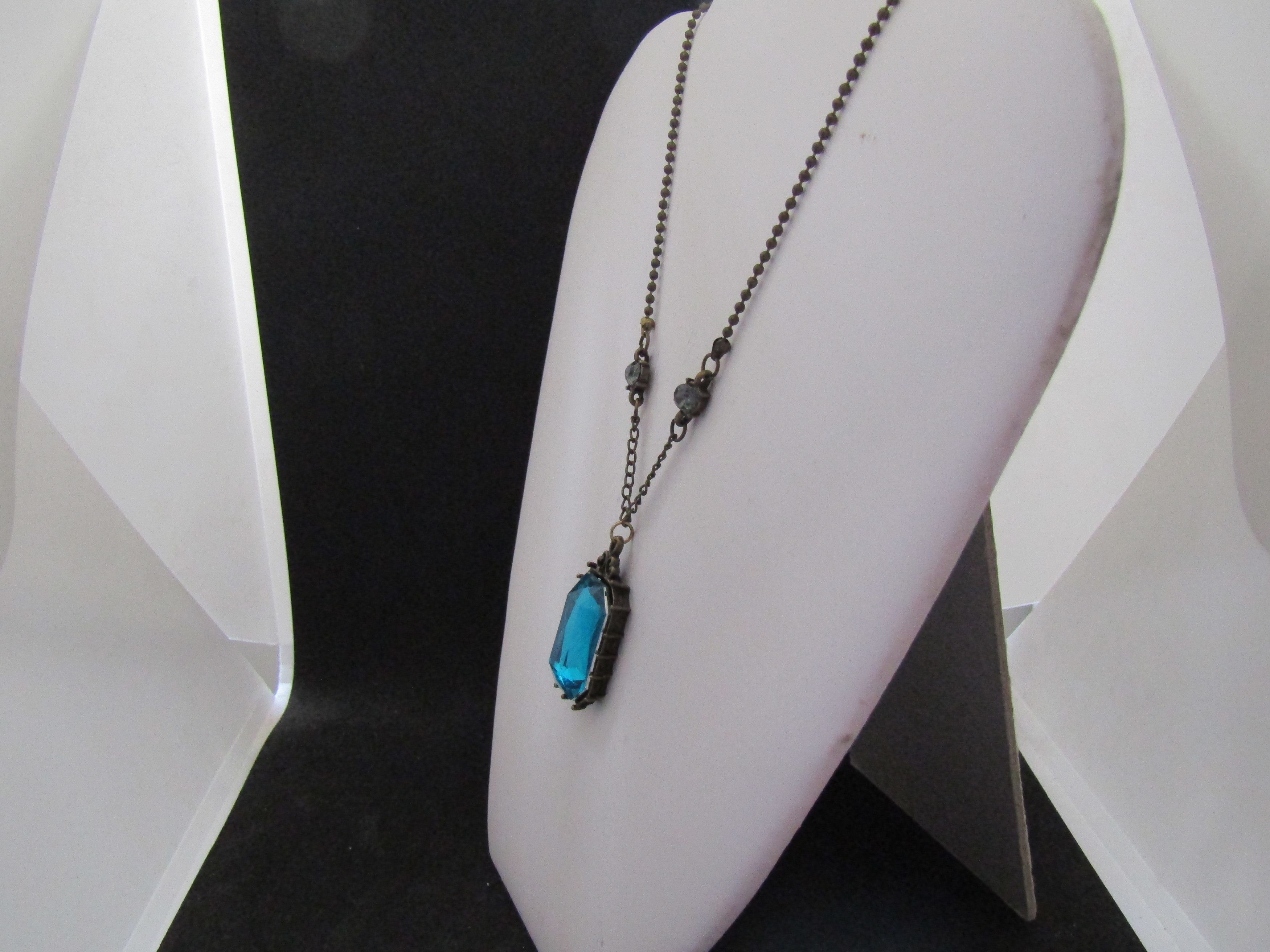 Handmade Big Blue Cz Bronze Drop Necklace Size ONE SIZE - 3 Thumbnail