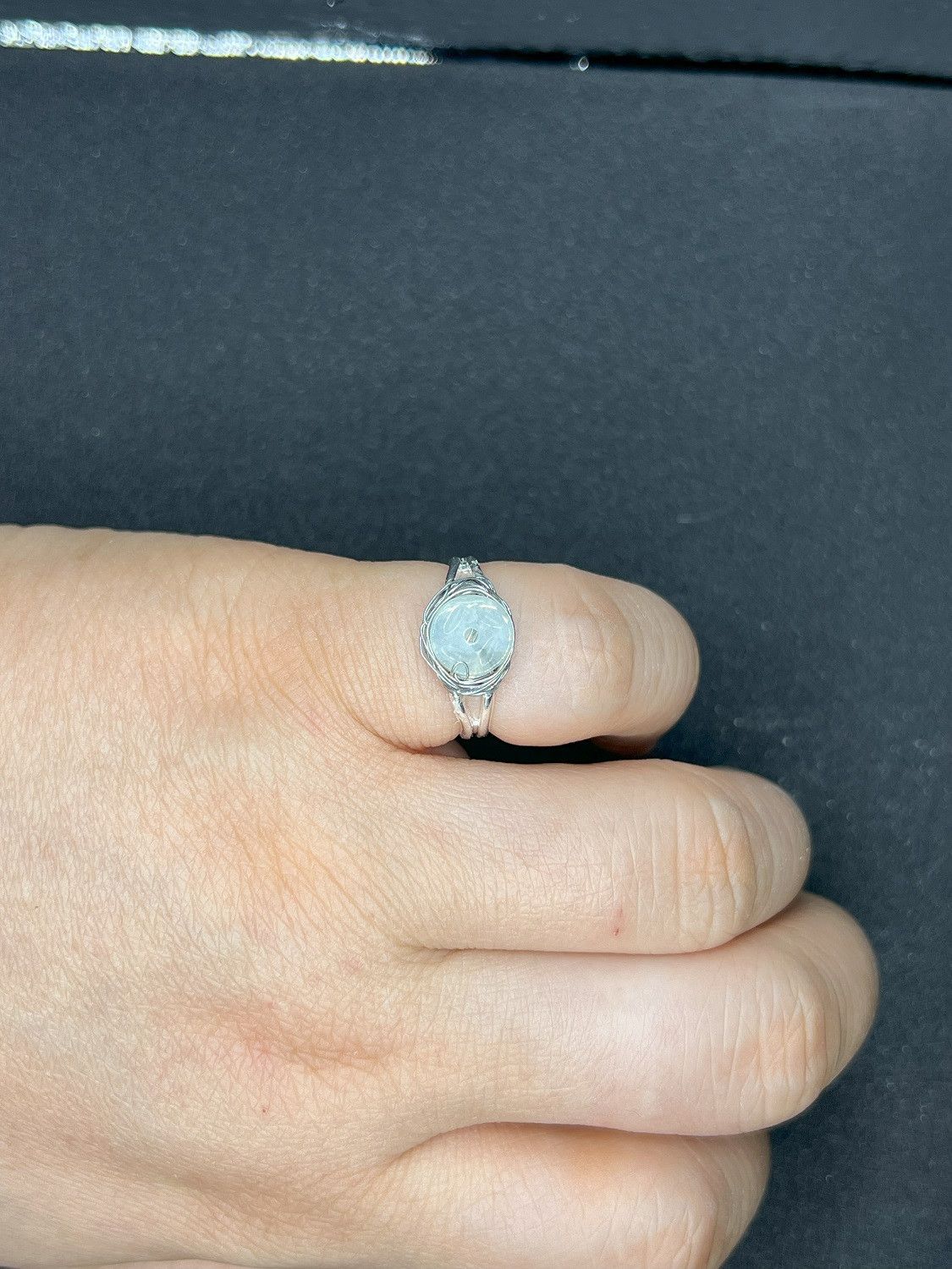 Handmade Jade Stainless Steel ring with silver wire - size 5.5 Size ONE SIZE - 3 Thumbnail
