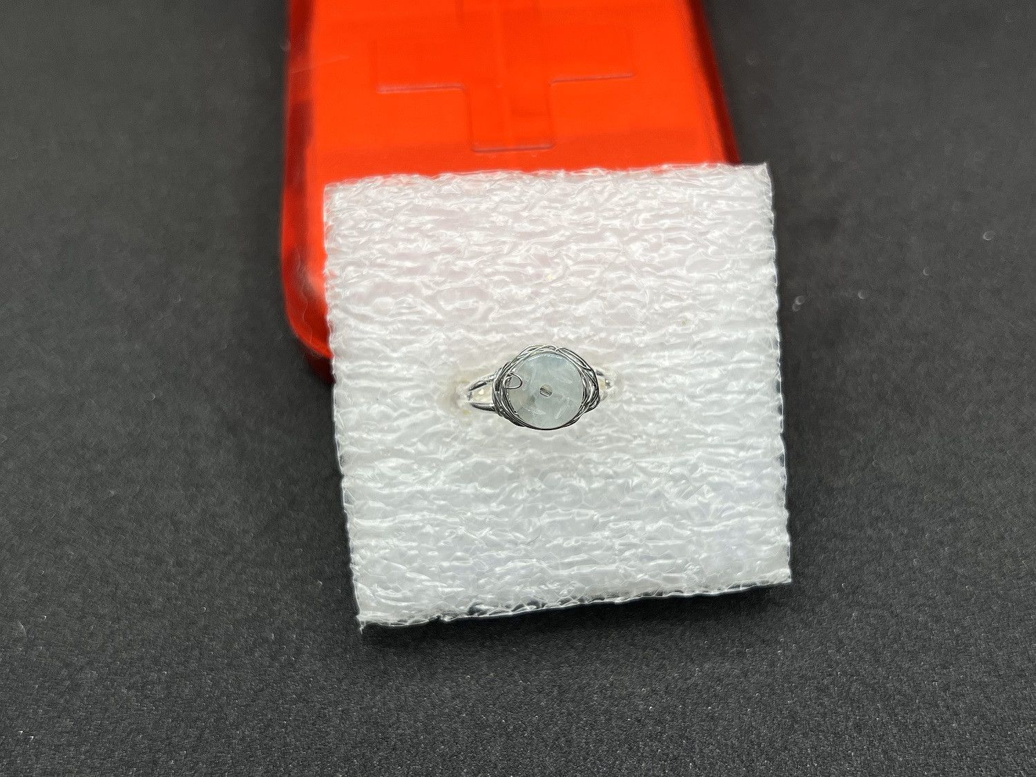 Handmade Jade Stainless Steel ring with silver wire - size 5.5 Size ONE SIZE - 1 Thumbnail