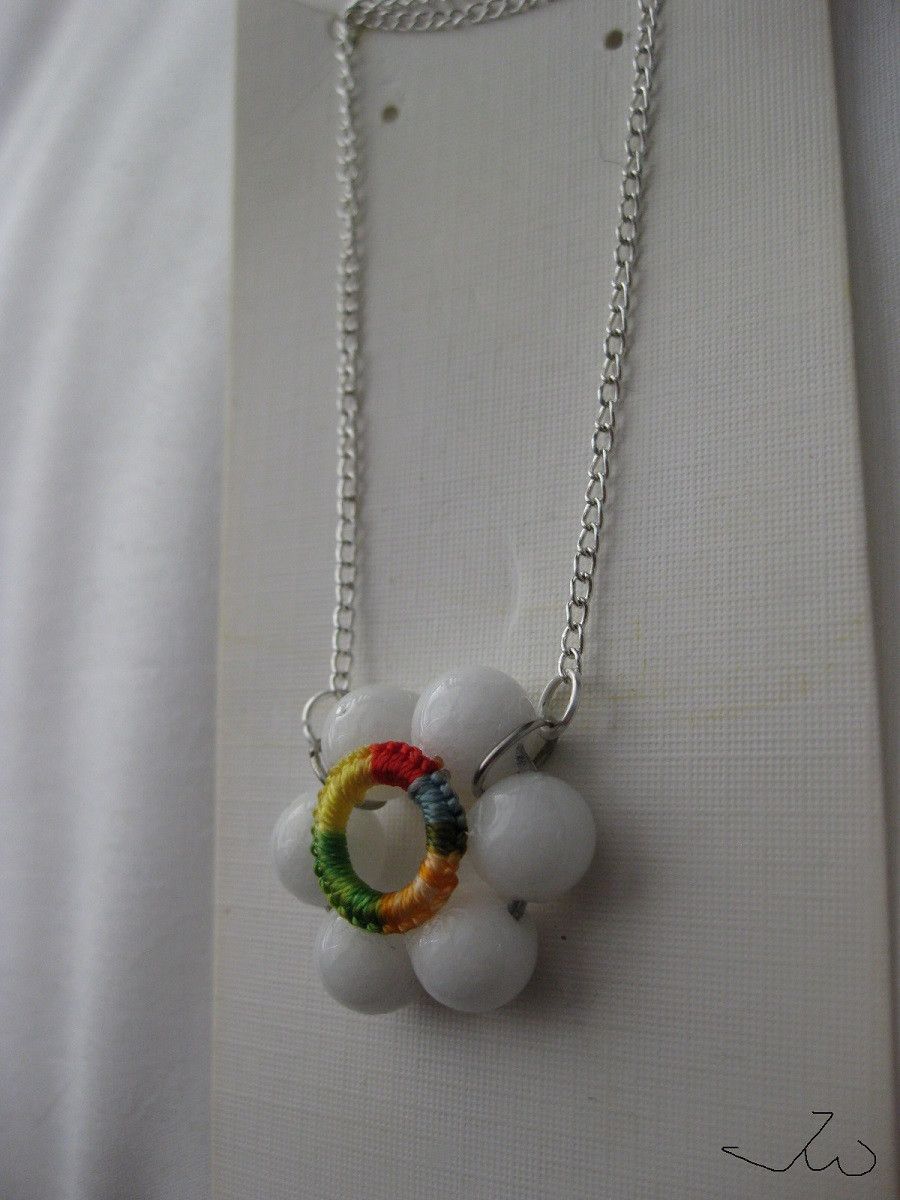 Handmade Rainbow White Beads Charm Necklace Size ONE SIZE - 2 Thumbnail