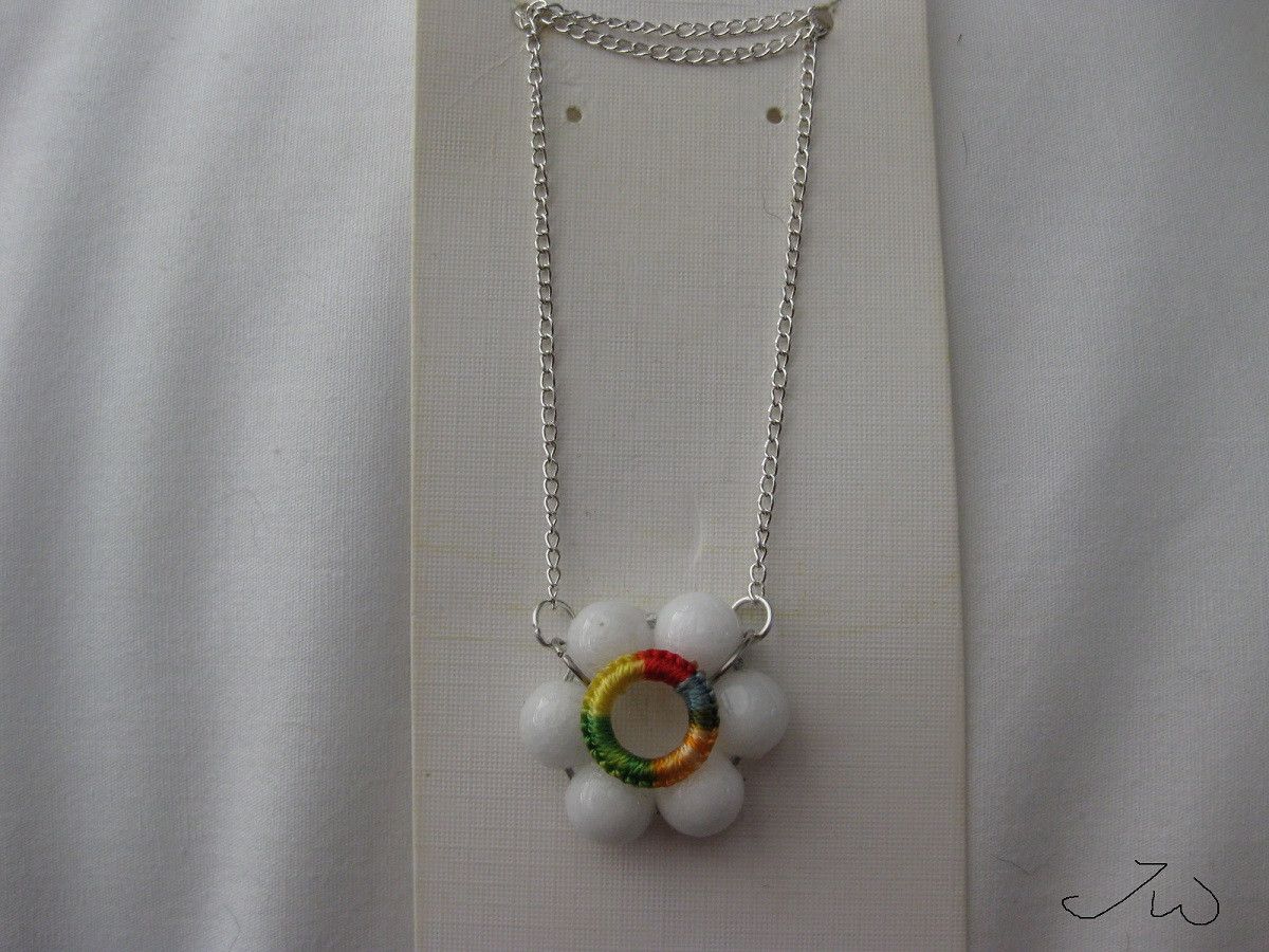 Handmade Rainbow White Beads Charm Necklace Size ONE SIZE - 1 Thumbnail