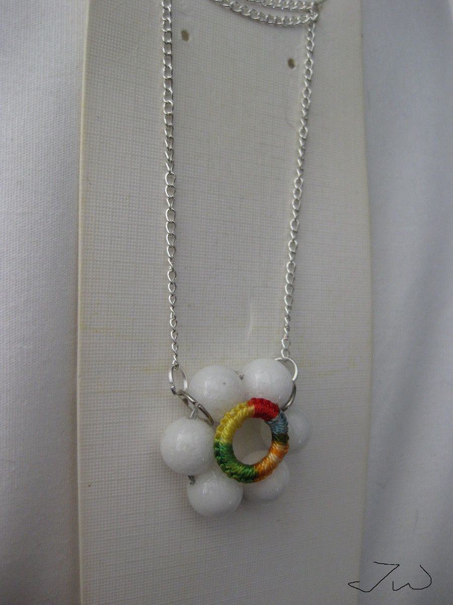 Handmade Rainbow White Beads Charm Necklace Size ONE SIZE - 3 Thumbnail