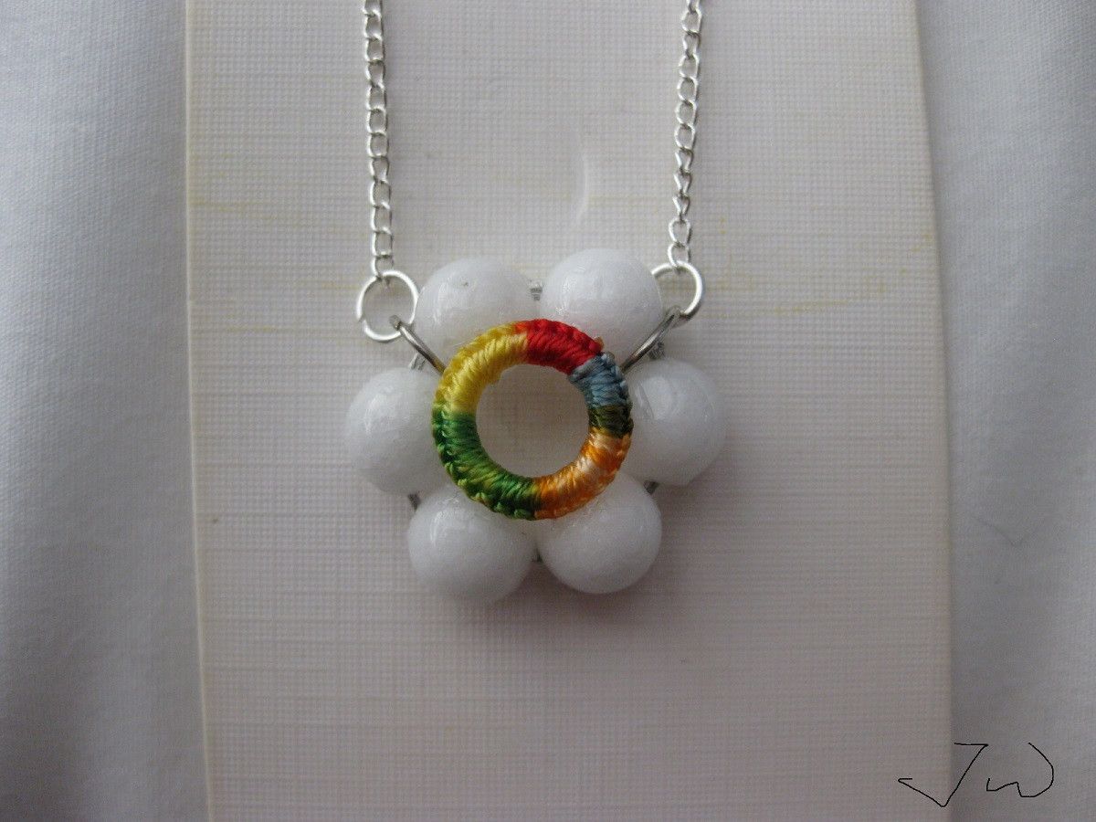 Handmade Rainbow White Beads Charm Necklace Size ONE SIZE - 4 Thumbnail