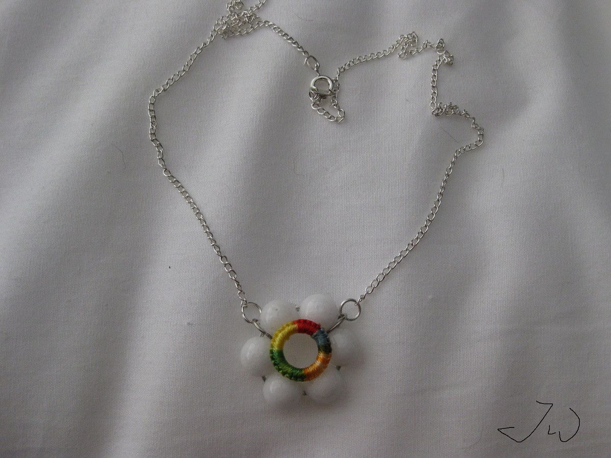 Handmade Rainbow White Beads Charm Necklace Size ONE SIZE - 5 Thumbnail
