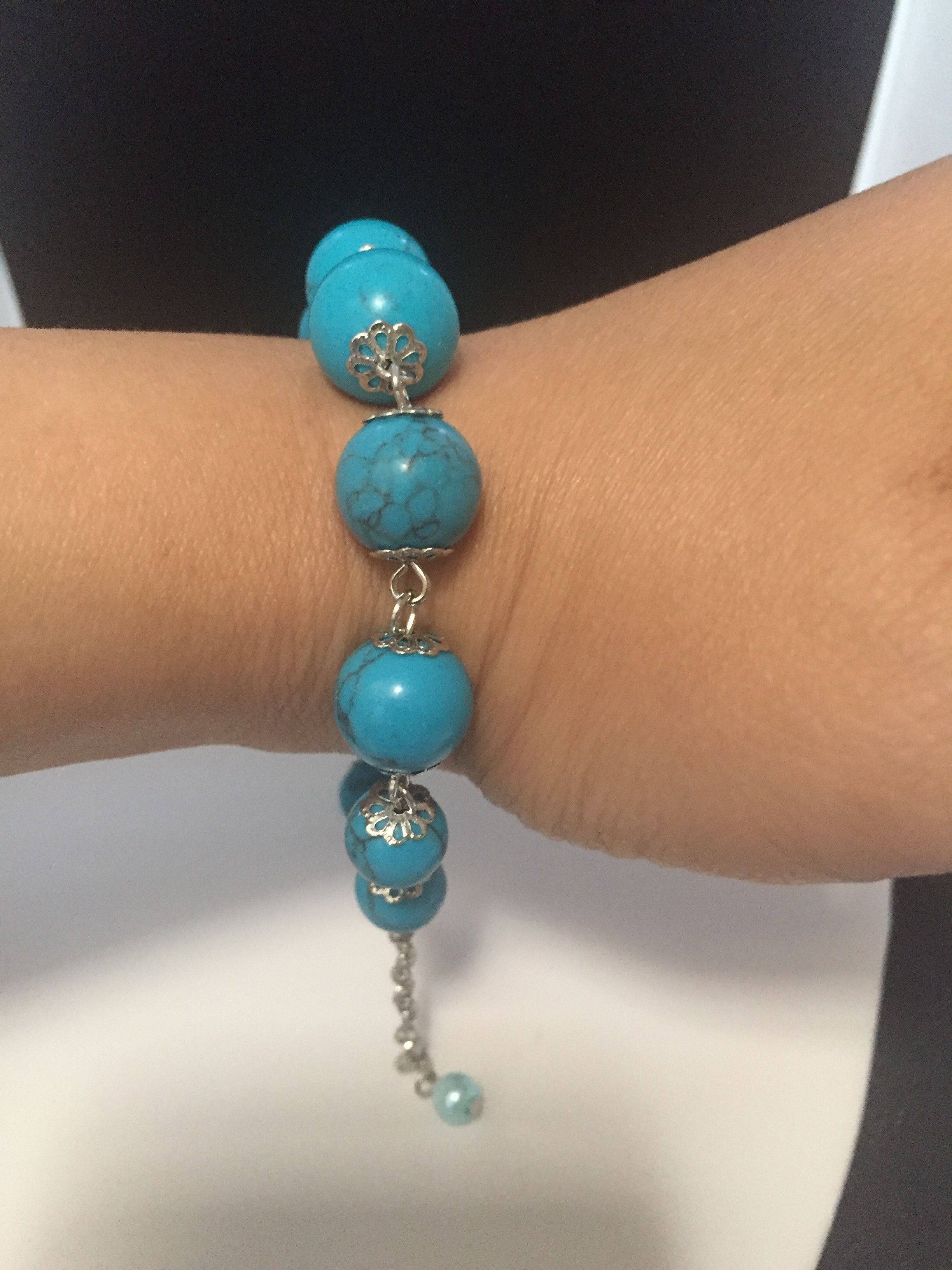 Handmade Turquoise Tibetan Silver Chain bracelet Size ONE SIZE - 4 Thumbnail