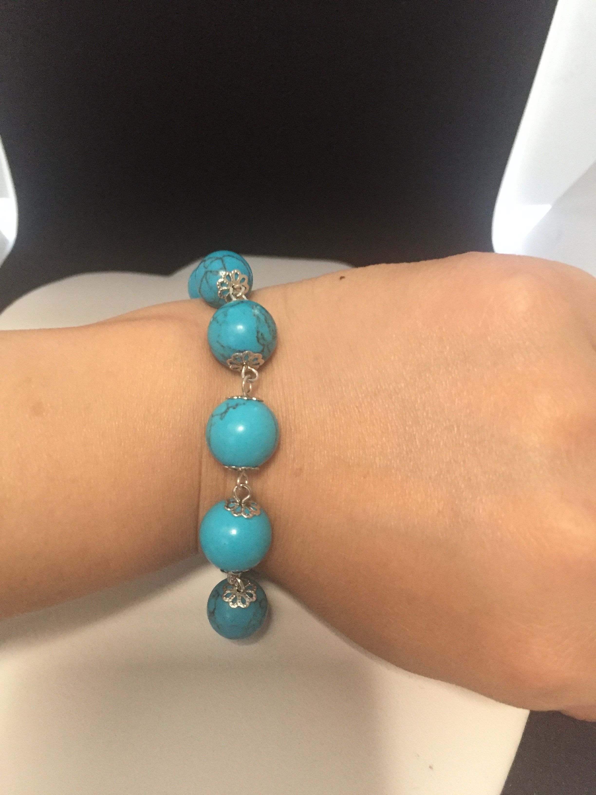 Handmade Turquoise Tibetan Silver Chain bracelet Size ONE SIZE - 3 Thumbnail
