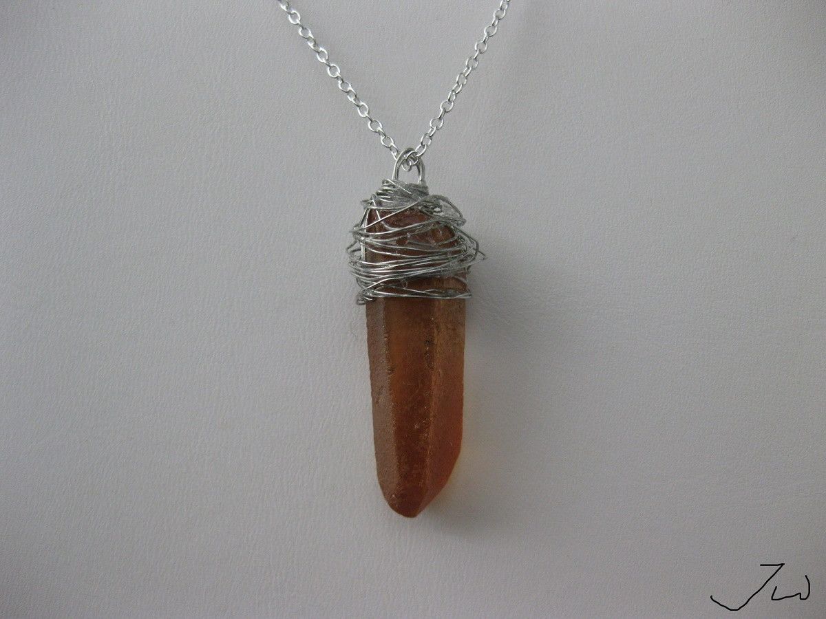 Handmade Orange Quartz Stone Chain necklace with wire Size ONE SIZE - 3 Thumbnail