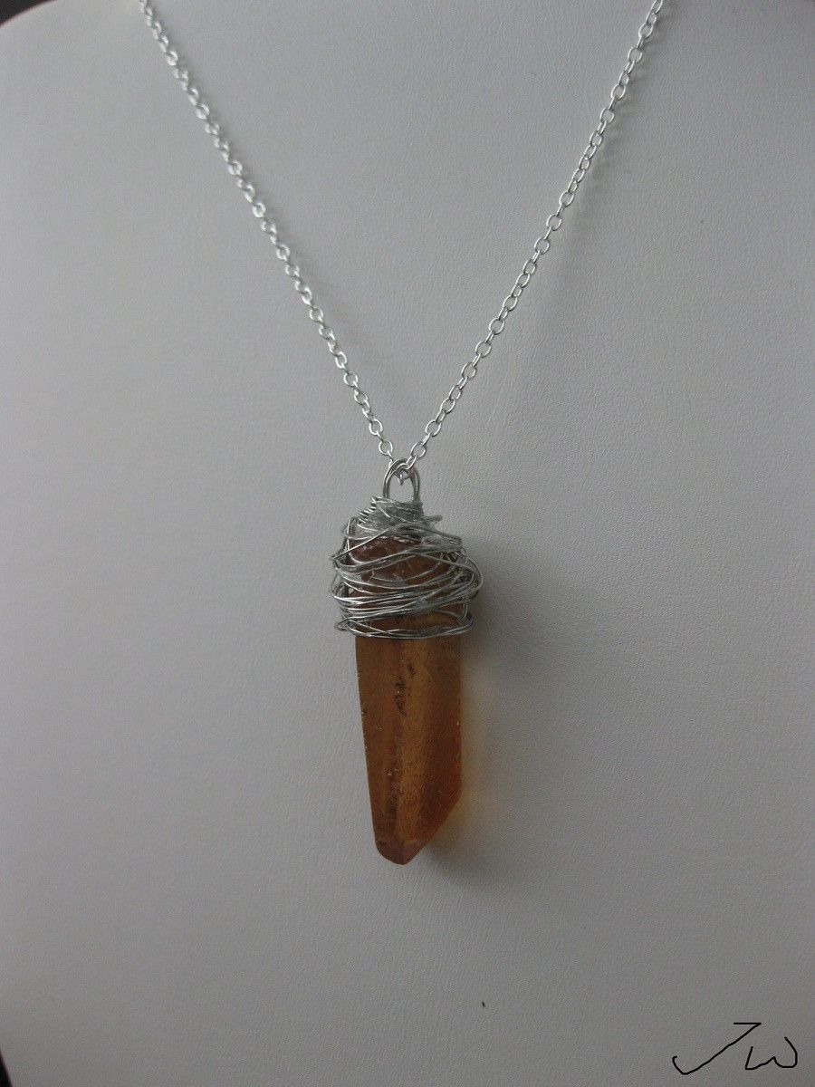 Handmade Orange Quartz Stone Chain necklace with wire Size ONE SIZE - 2 Thumbnail