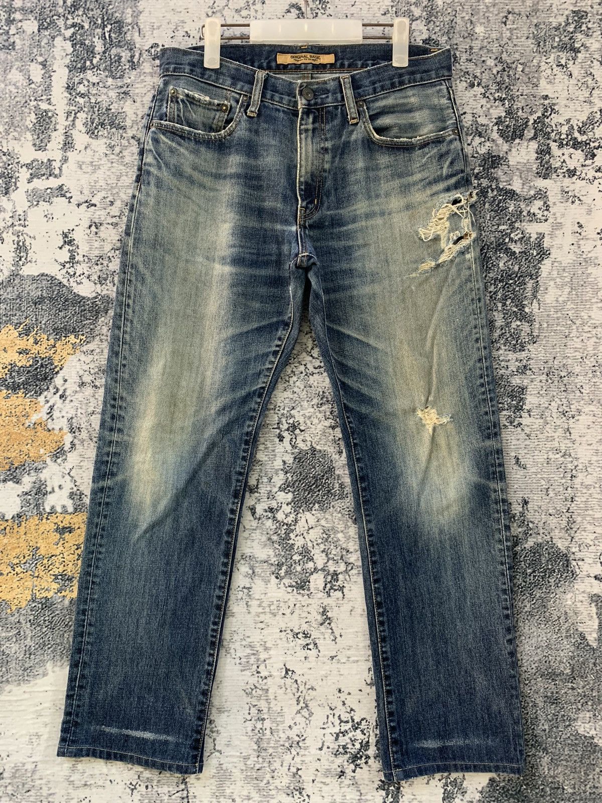 image of Distressed Denim x Undercover Distressed Uniqlo Ifsixwasnine Style Undercover Jeans 31X29 in Blue