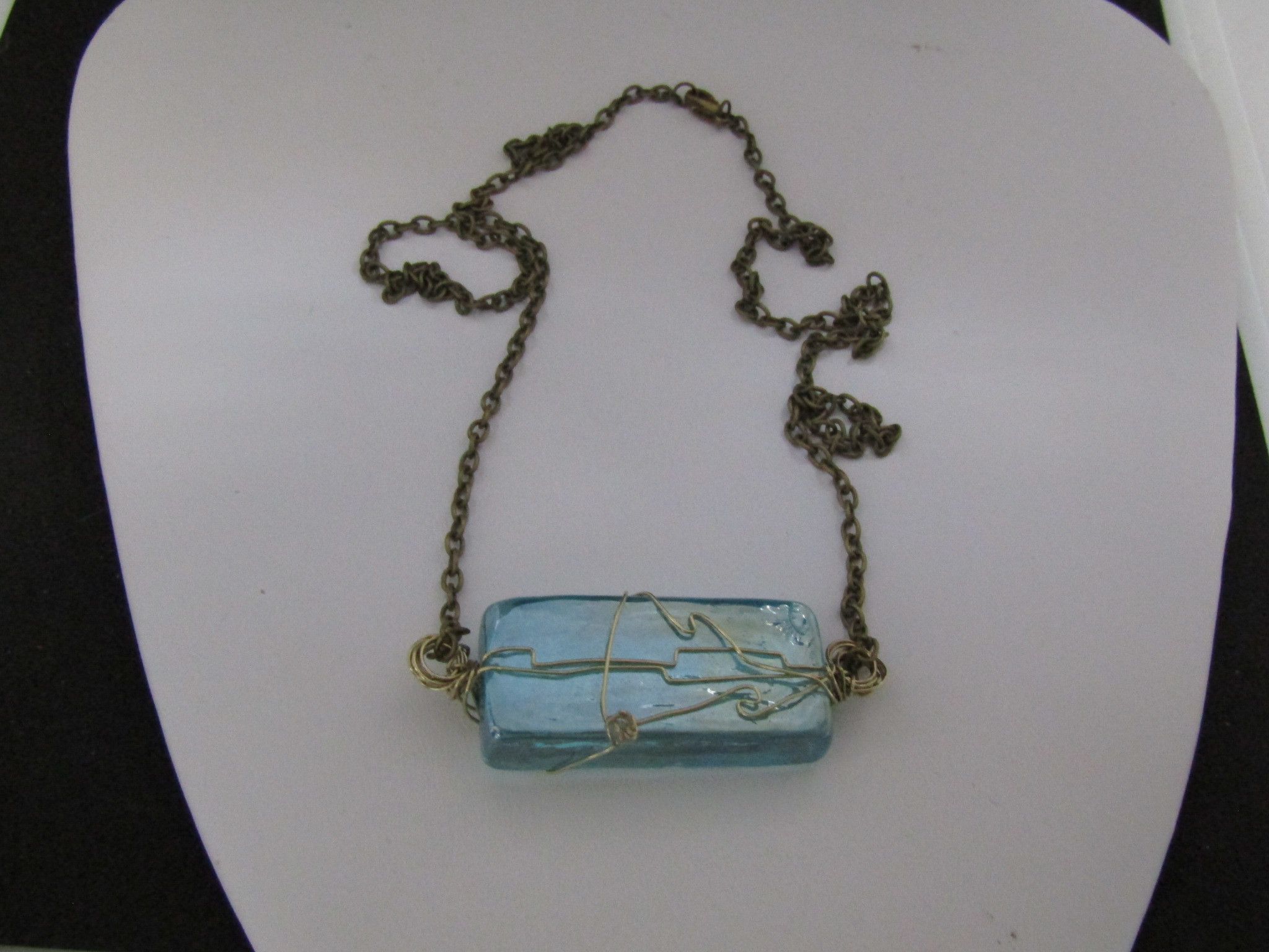 Handmade Sea Blue Glass Tile Bronze necklace Size ONE SIZE - 4 Thumbnail