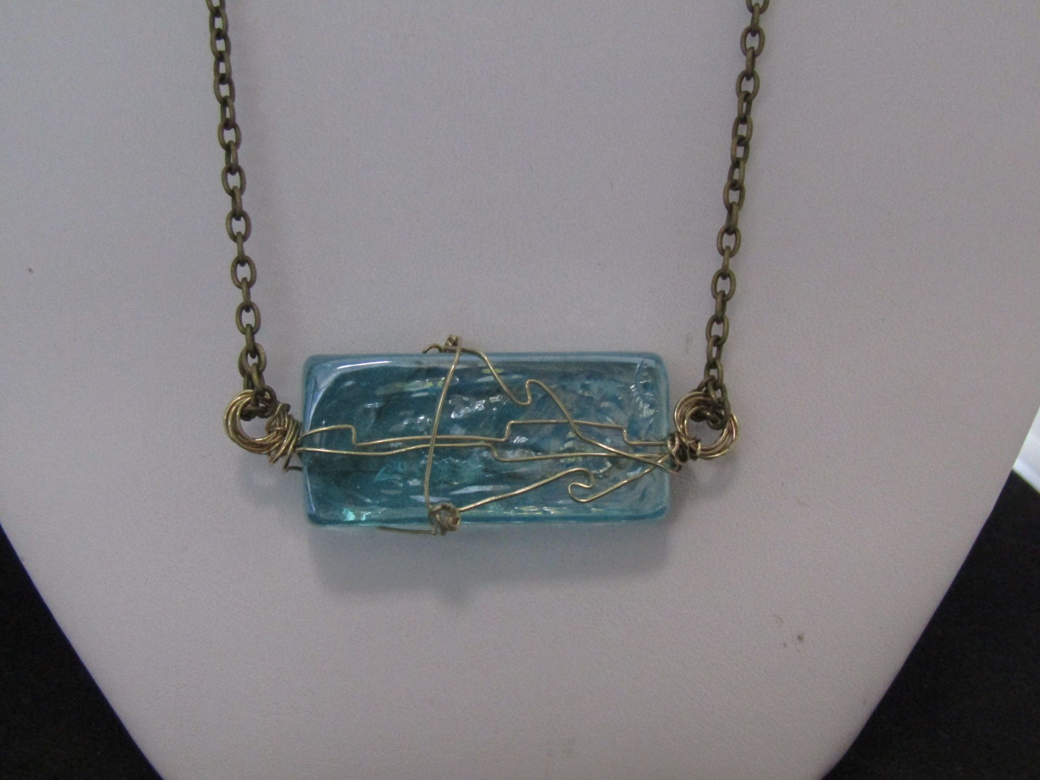 Handmade Sea Blue Glass Tile Bronze necklace Size ONE SIZE - 3 Thumbnail