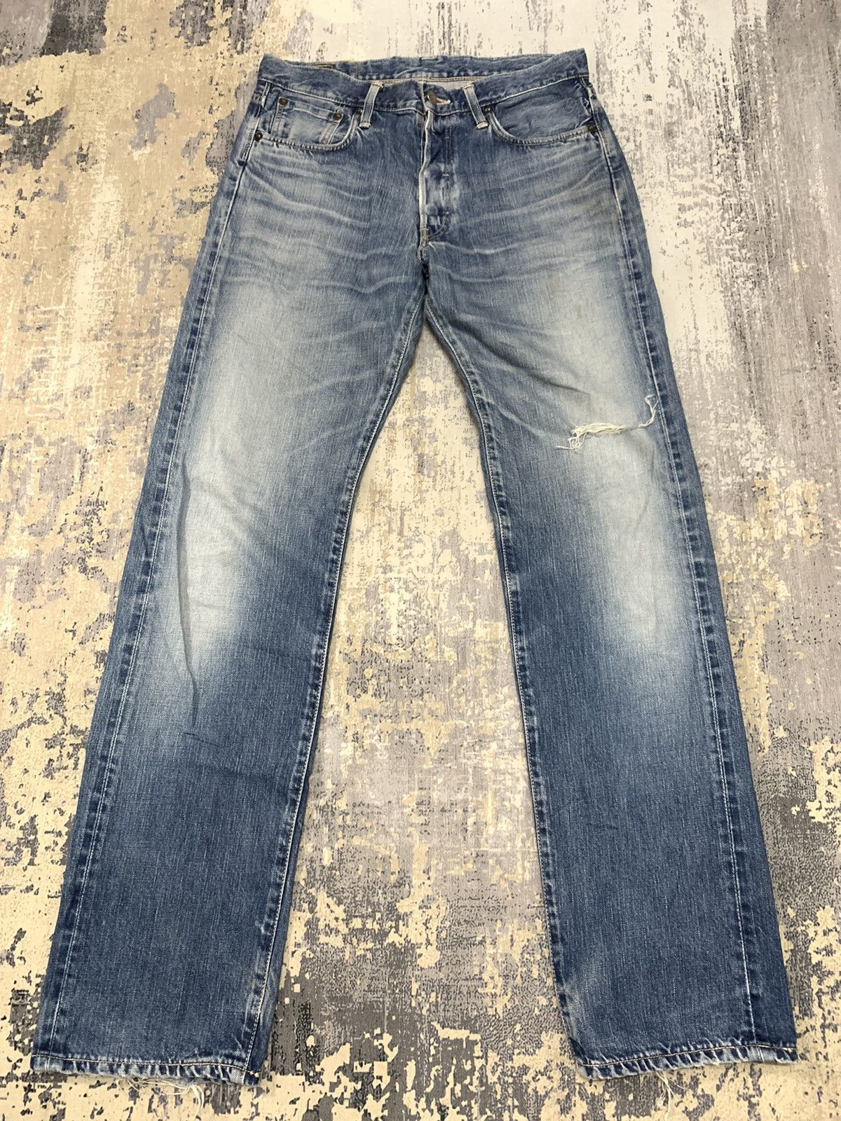 image of Vintage Distressed Denim Edwin 505 Selvedge Jeans 32X33.5 in Blue, Men's