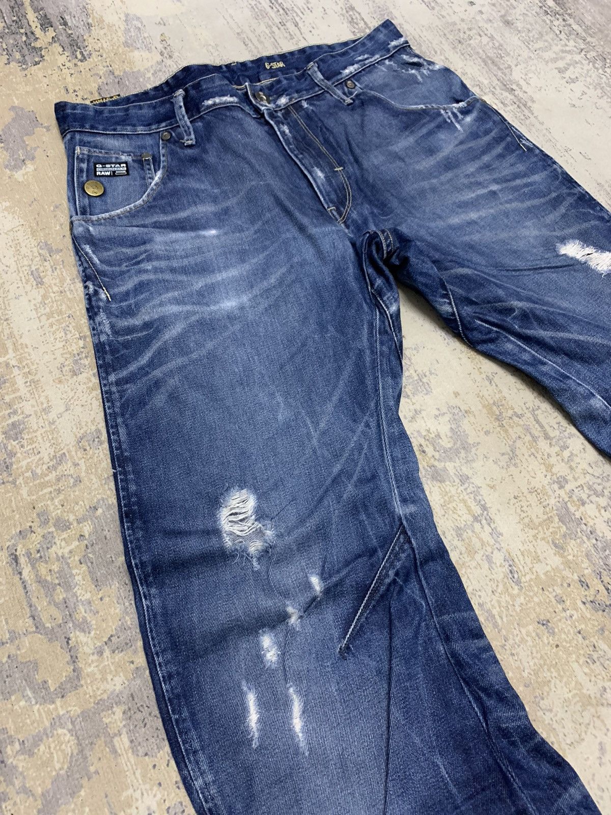 G-Star Vtg G-Star RAW Arc 3D Loose Tapered Distressed Denim Jeans Size US 35 - 2 Thumbnail