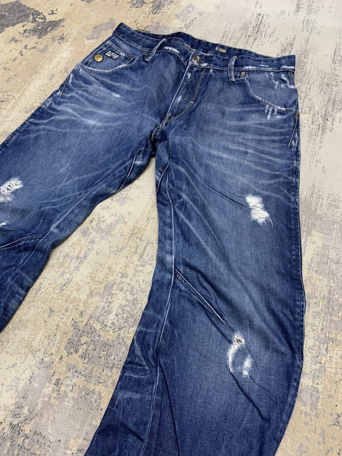 G-Star Vtg G-Star RAW Arc 3D Loose Tapered Distressed Denim Jeans Size US 35 - 3 Thumbnail