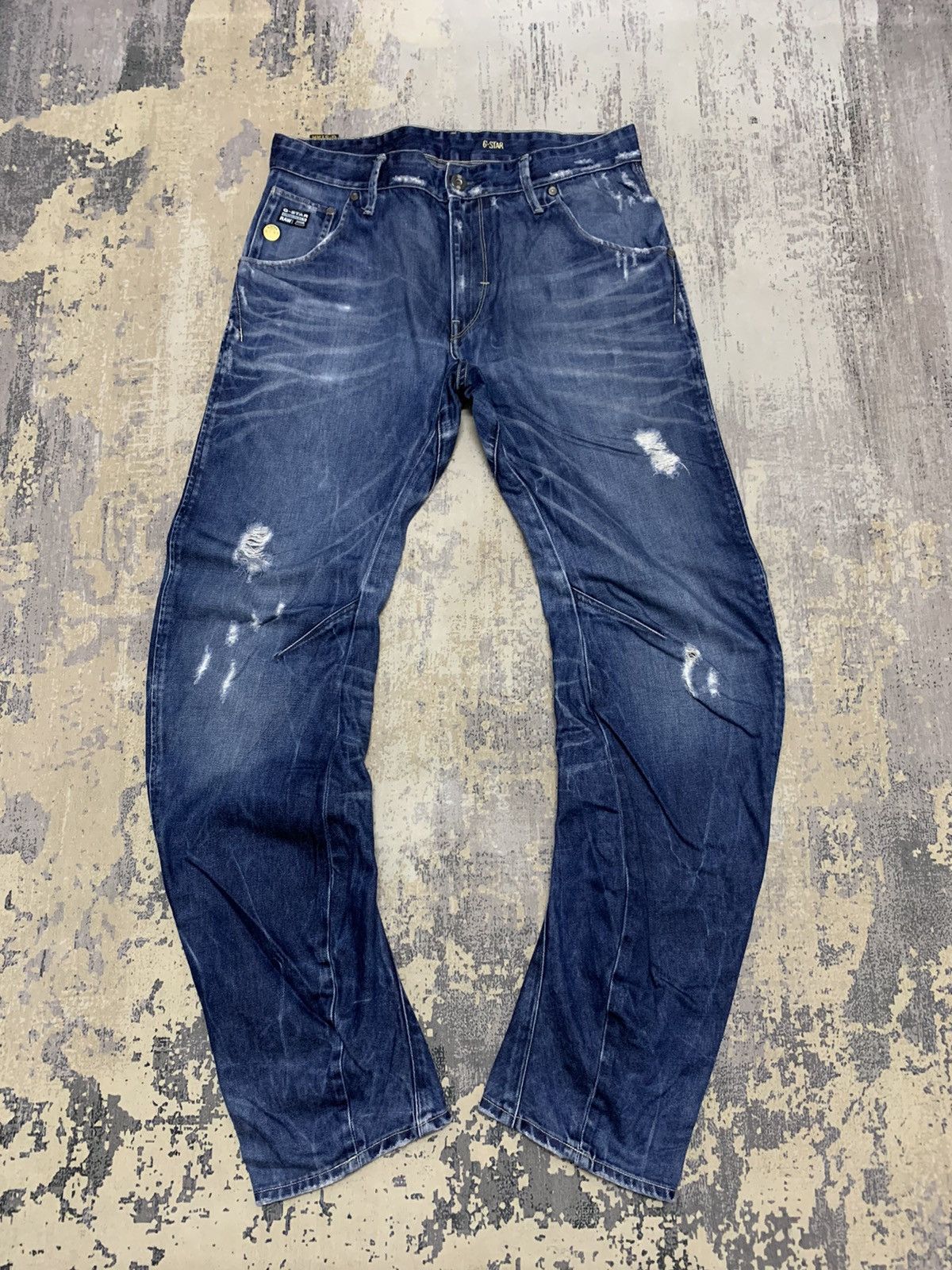 G-Star Vtg G-Star RAW Arc 3D Loose Tapered Distressed Denim Jeans Size US 35 - 1 Thumbnail