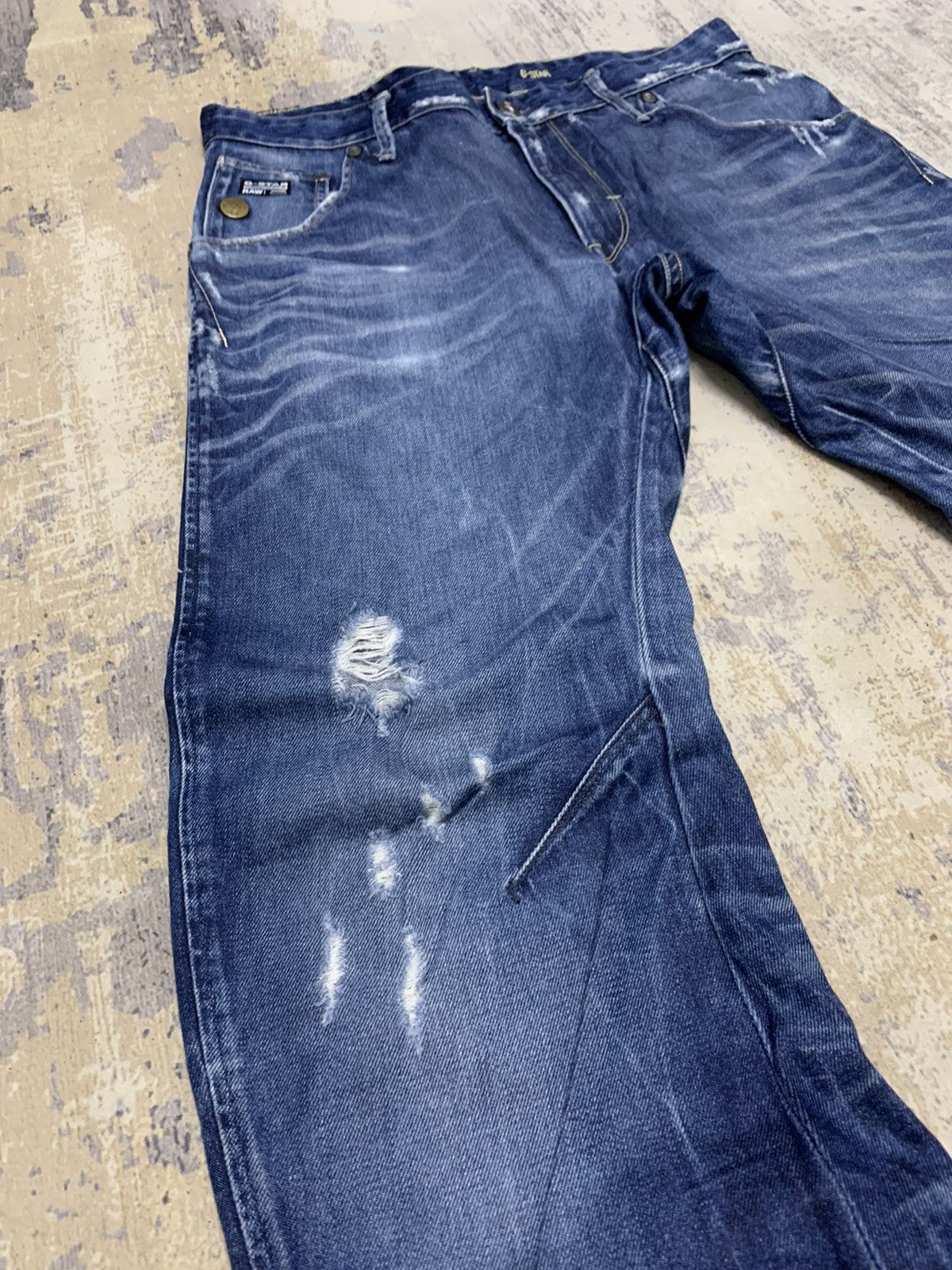 G-Star Vtg G-Star RAW Arc 3D Loose Tapered Distressed Denim Jeans Size US 35 - 5 Thumbnail